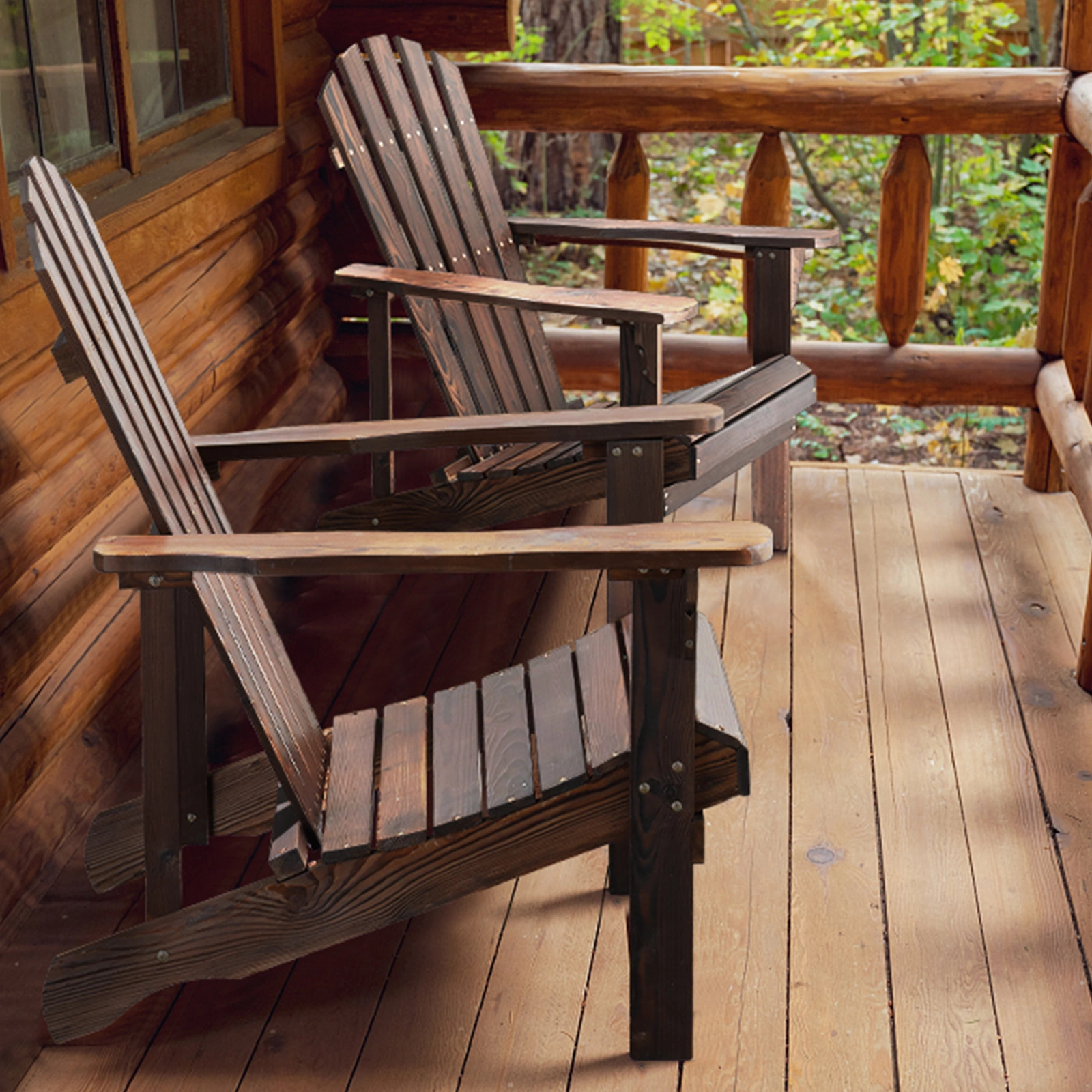 SEVENINE 120*72*96cm Outdoor Garden With Footstool Wooden Single Relax slanted Chair Carbonized Color