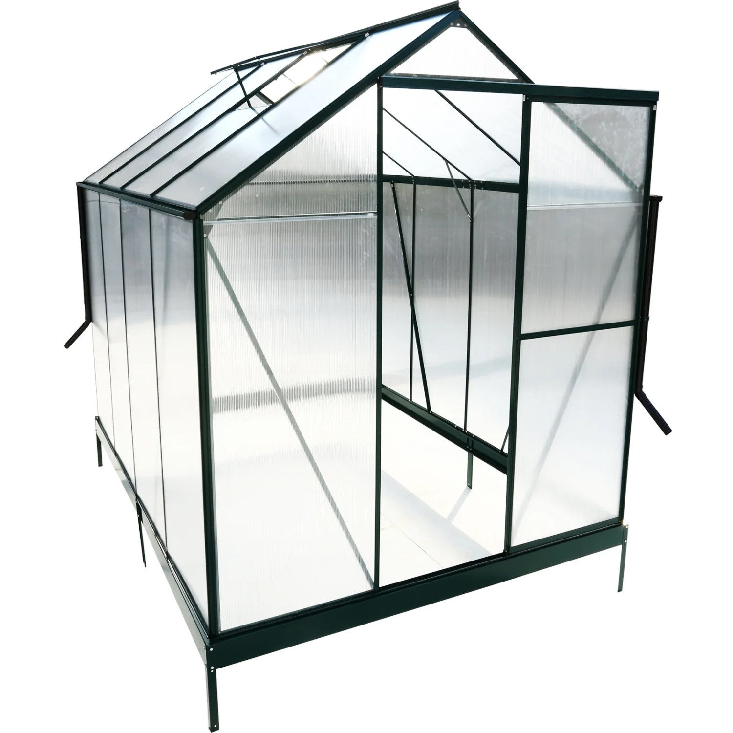 Durable Heavy Duty Green Polycarbonate Greenhouse Kit with Rain Gutter  Vent and Door - Spacious Aluminum Walk-in Green House for Backyard Garden - Vibrant Green Color