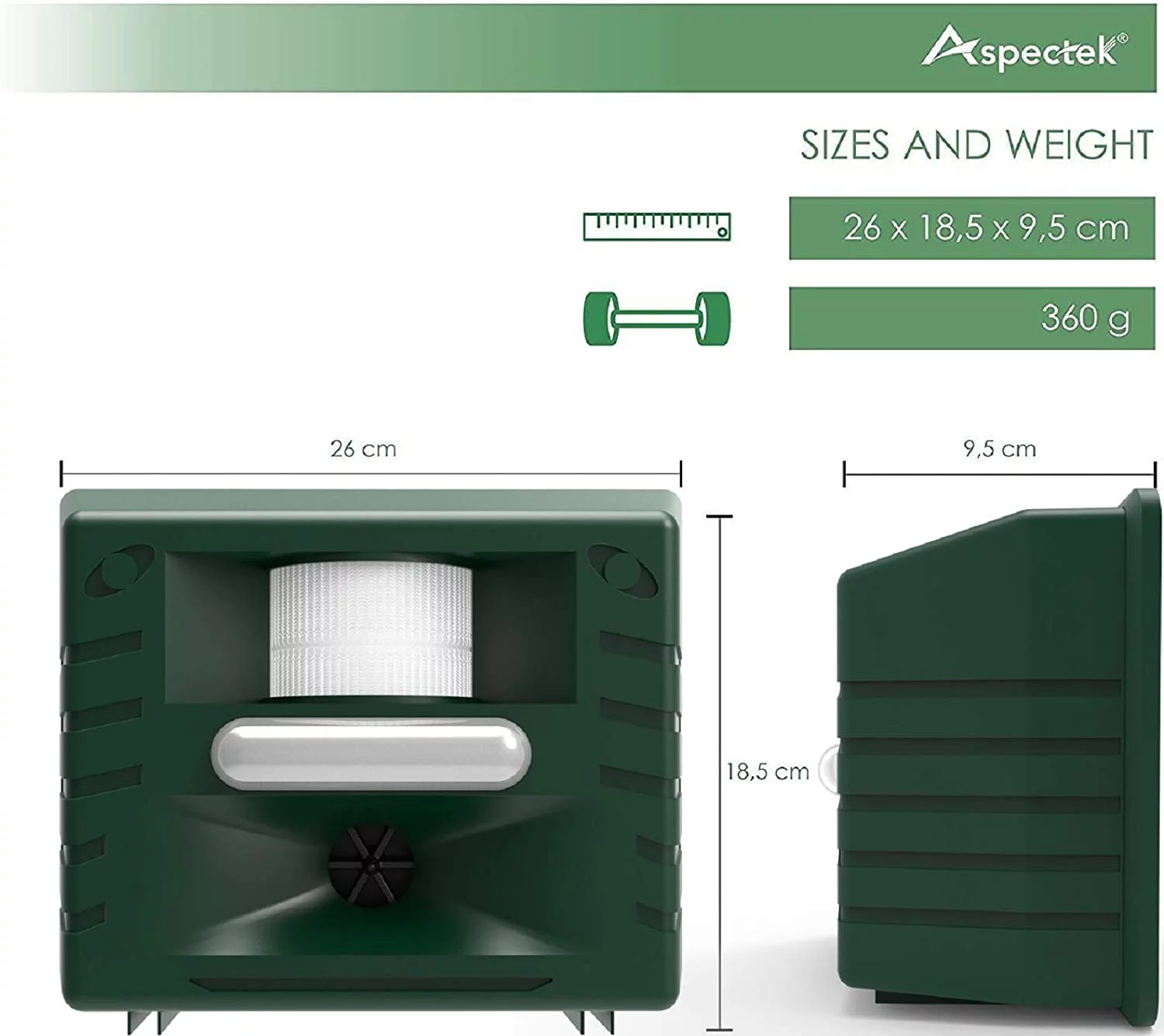Aspectek - Yard Sentinel STROBE - Ultrasonic Animal Pest Repeller with Motion Detector, Strobe & New Sonic harassment & Predator Sound