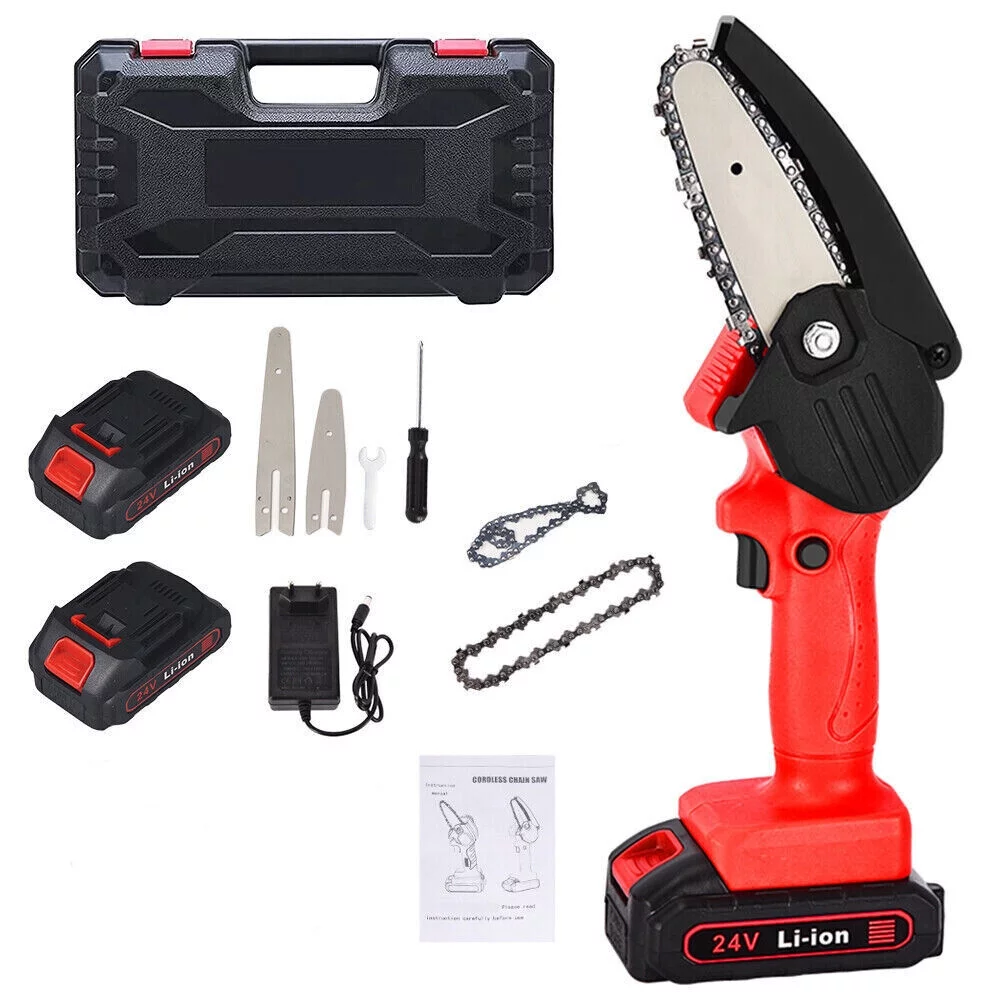 JLLOM 24V Cordless Chainsaw Set: Complete Package with Batteries, Charger, and Accessories (Convenient for Gardeners and DIY Enthusiasts)