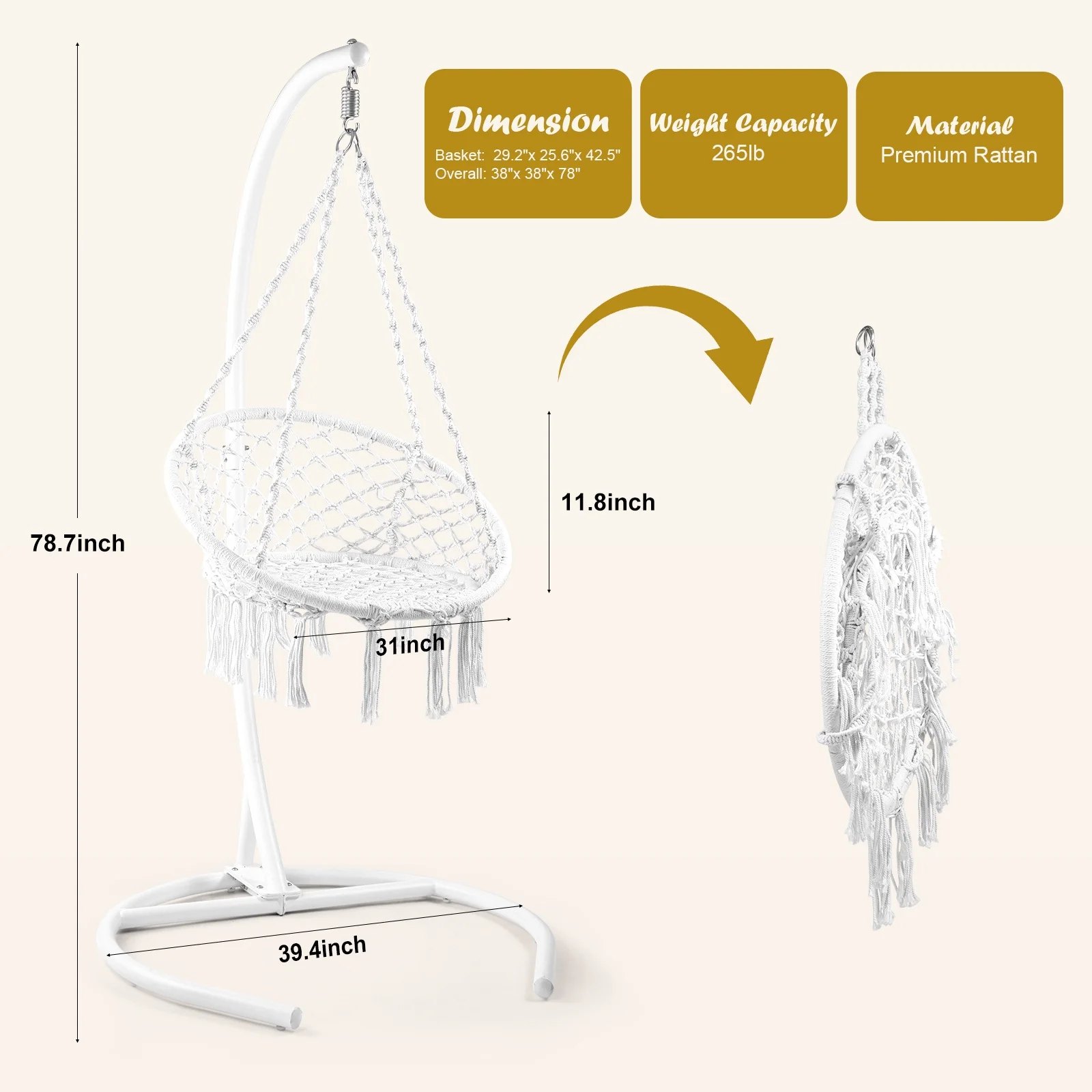 Versatile Outdoor Hanging Swing Chair - 55.12 - Swing in Style & Comfort