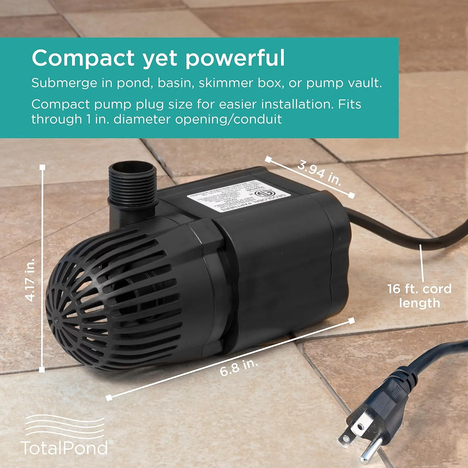 1200 GPH Waterfall Pump, Black