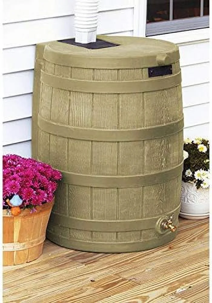 Rain Wizard 50 Gallon Plastic Rain Barrel Water Collector With Brass (2 Pack) Spigot,