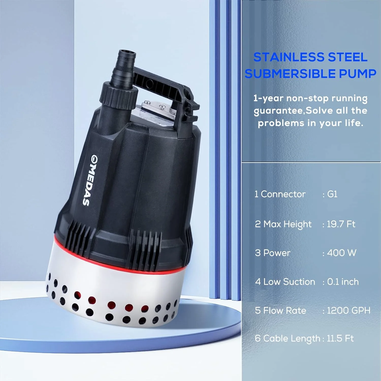 MEDAS 2024 New Upgraded 1/2 HP 1700 GPH Submersible Clean Water Pump One Year Non-Stop Running Durable Portable Sump Pump