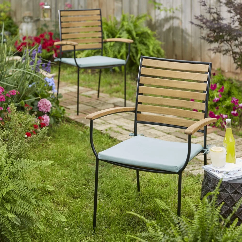 Humble and Haute Kokomo Teak Dining Chair Cushion Set with Sunbrella Fabric Light Blue