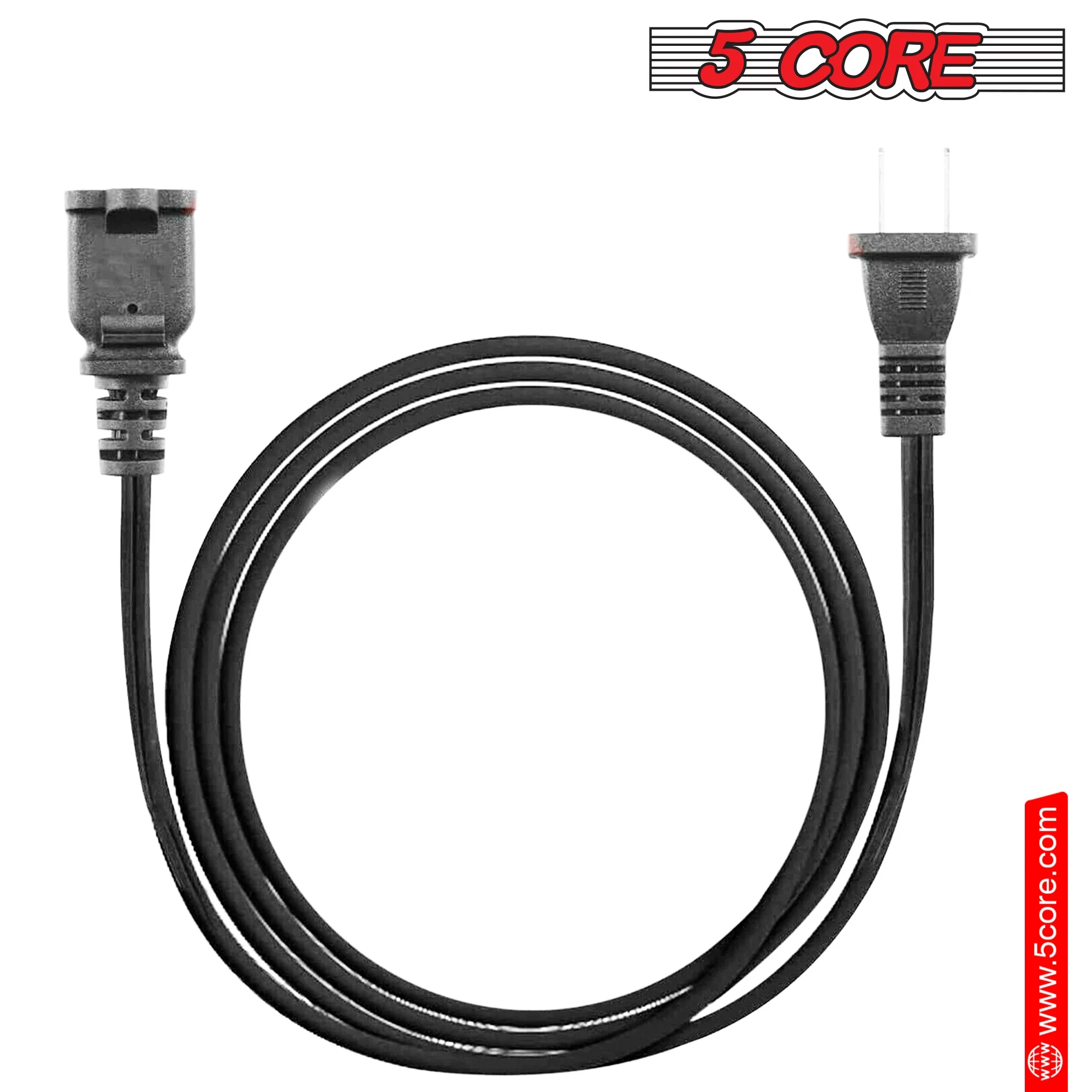 2-Prong Male-Female Extension Power Cord Cable, Outlet Extension Cable Cord US AC 2-Prong Male-Female Power Cable 13A/125V, Black 5 Core EXC BLK 12FT