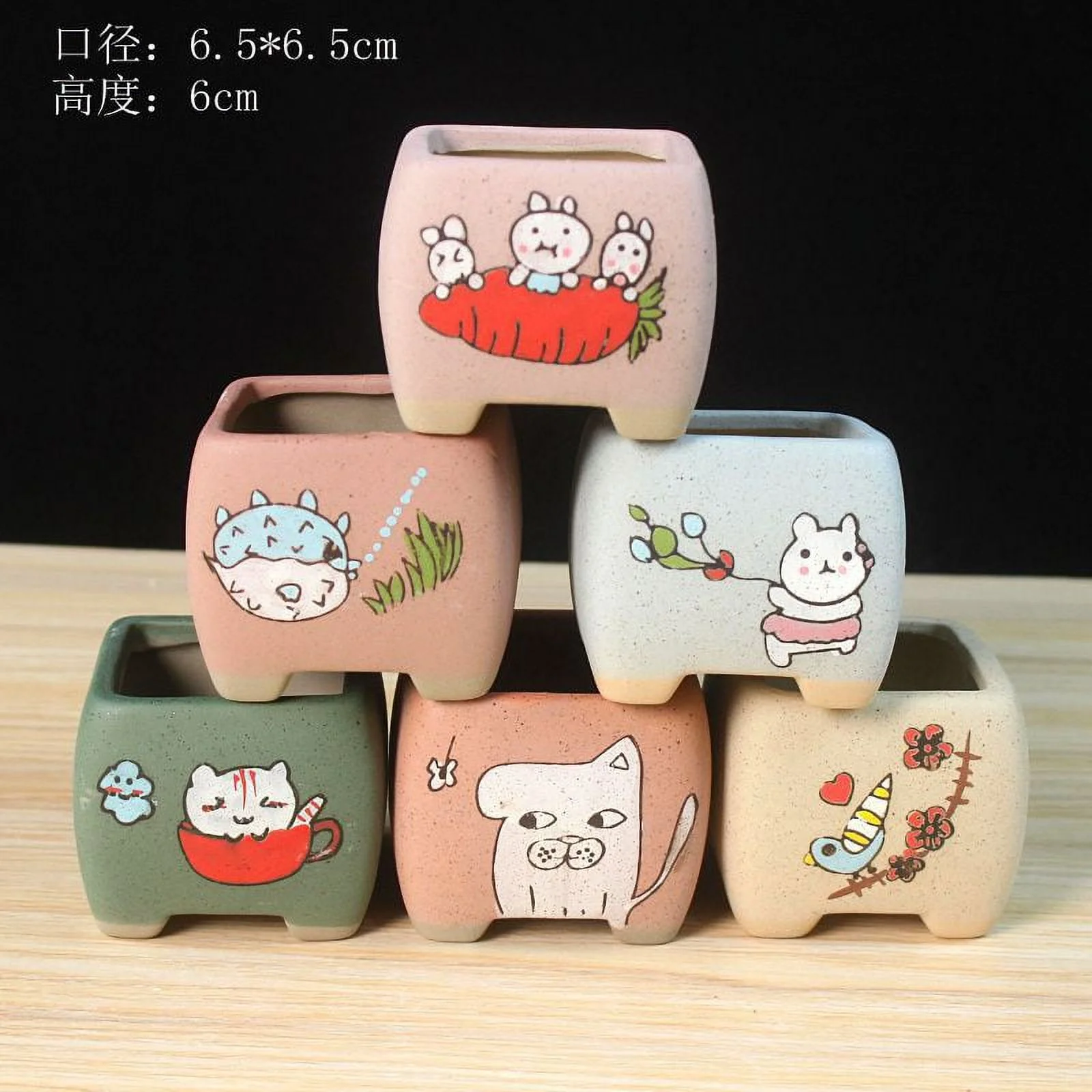 LivNxt Hand-Painted Cartoon Ceramic Succulent Planter - Succulent Plant Pot Nursery Pot Ceramic Planter Desktop Potted Plant