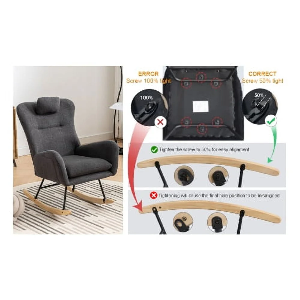 LEIYEHOOM [Same as W1372105256] 35.5 inch Rocking Chair with Pocket  Soft Teddy Fabric Rocking Chair for Nursery  Comfy Wingback Glider Rocker with  Solid Wood Base for Living Room Bedroo