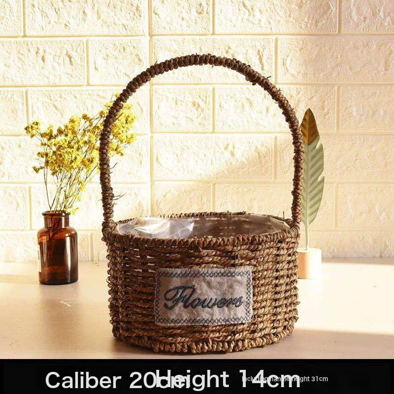 Flower Basket Straw Rattan Basket Flower Arrangement Wall Flower Pots Green Plants Succulent Pots Rustic Rattan Flower Basket