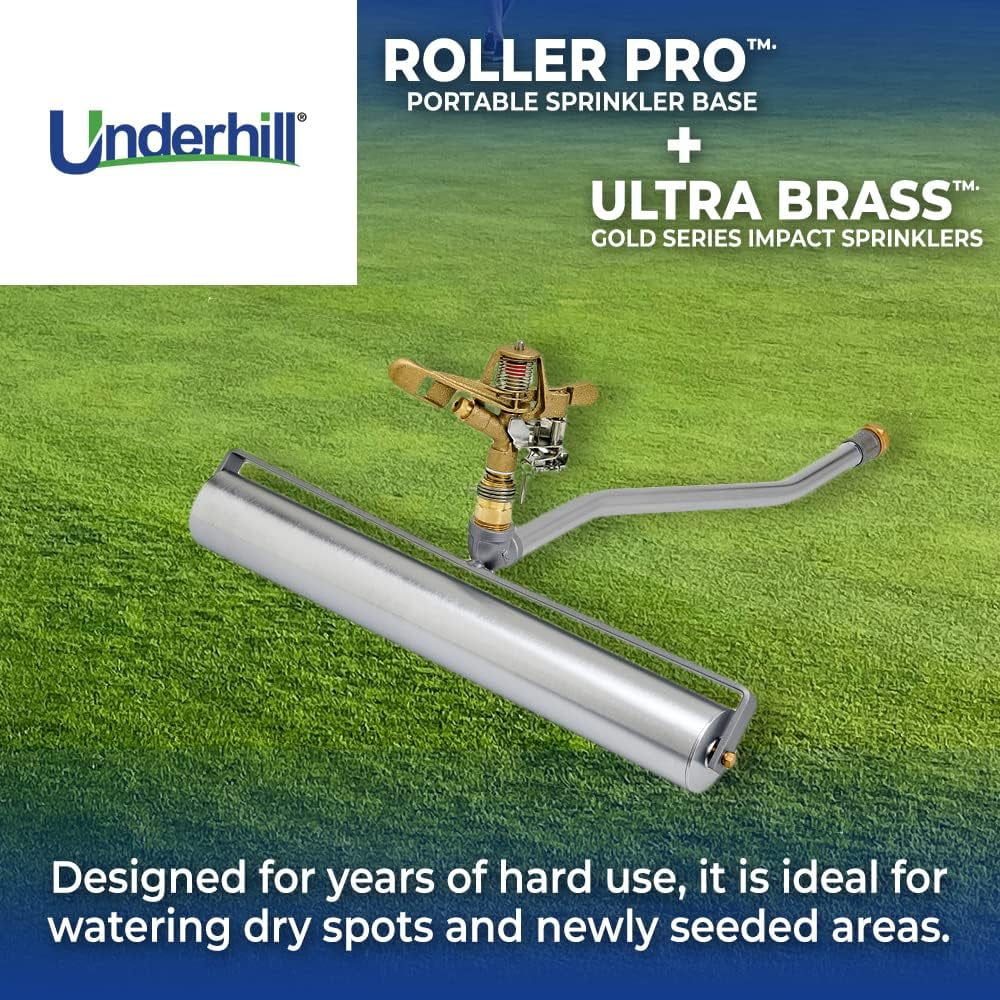 Rollerpro 22-Inch Portable Sprinkler System Base With 3/4-Inch Part Circle Brass Impact Sprinkler, 1-Inch FHT X 1-Inch FPT, Includes 3/4-Inch Hose Or Sprinkler Adapters, A-RP221-SI075P
