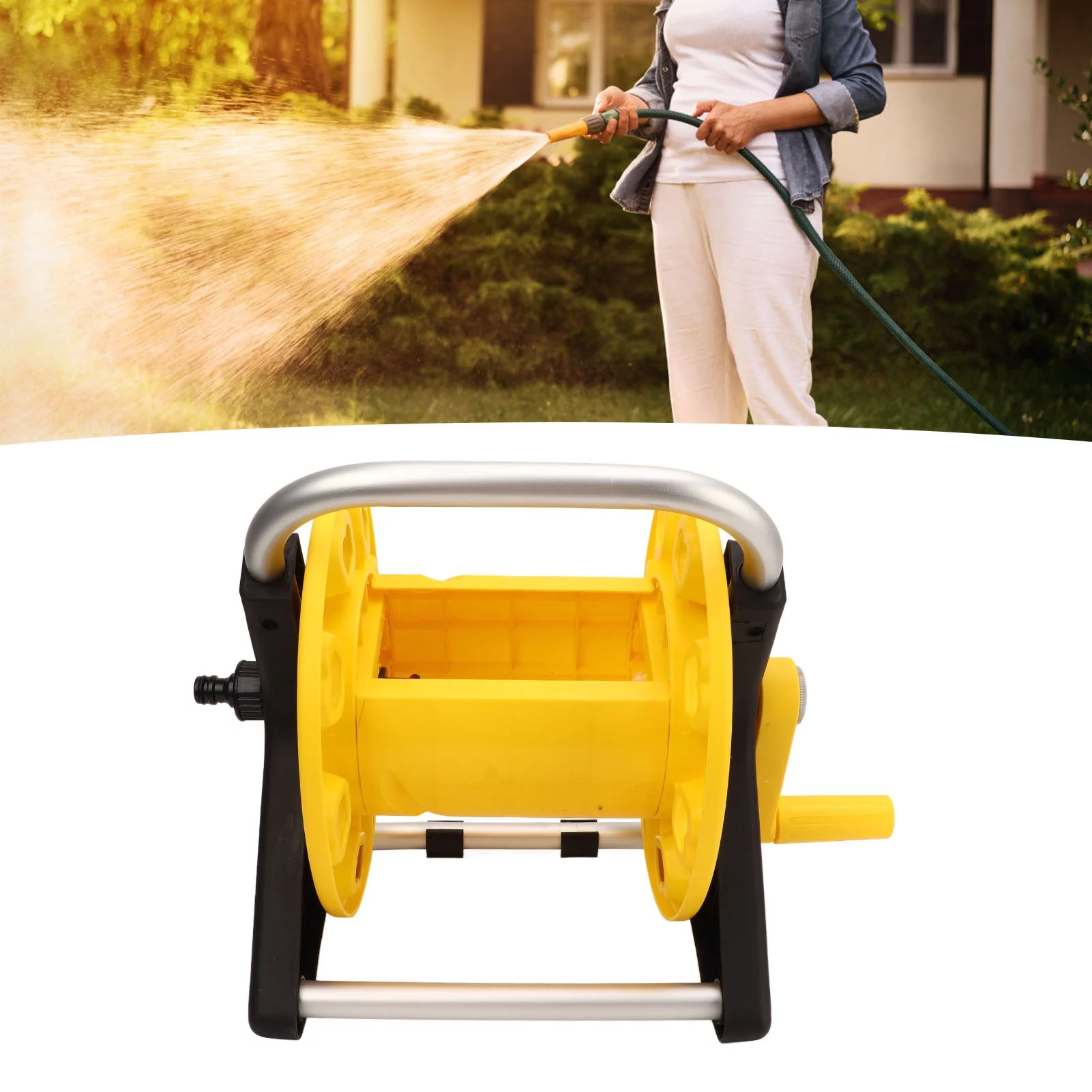 Goldmeet Garden Hose Reel Cart Yellow Hose Reel Cart Water Hose Cart Holds 30m Of Water Pipe