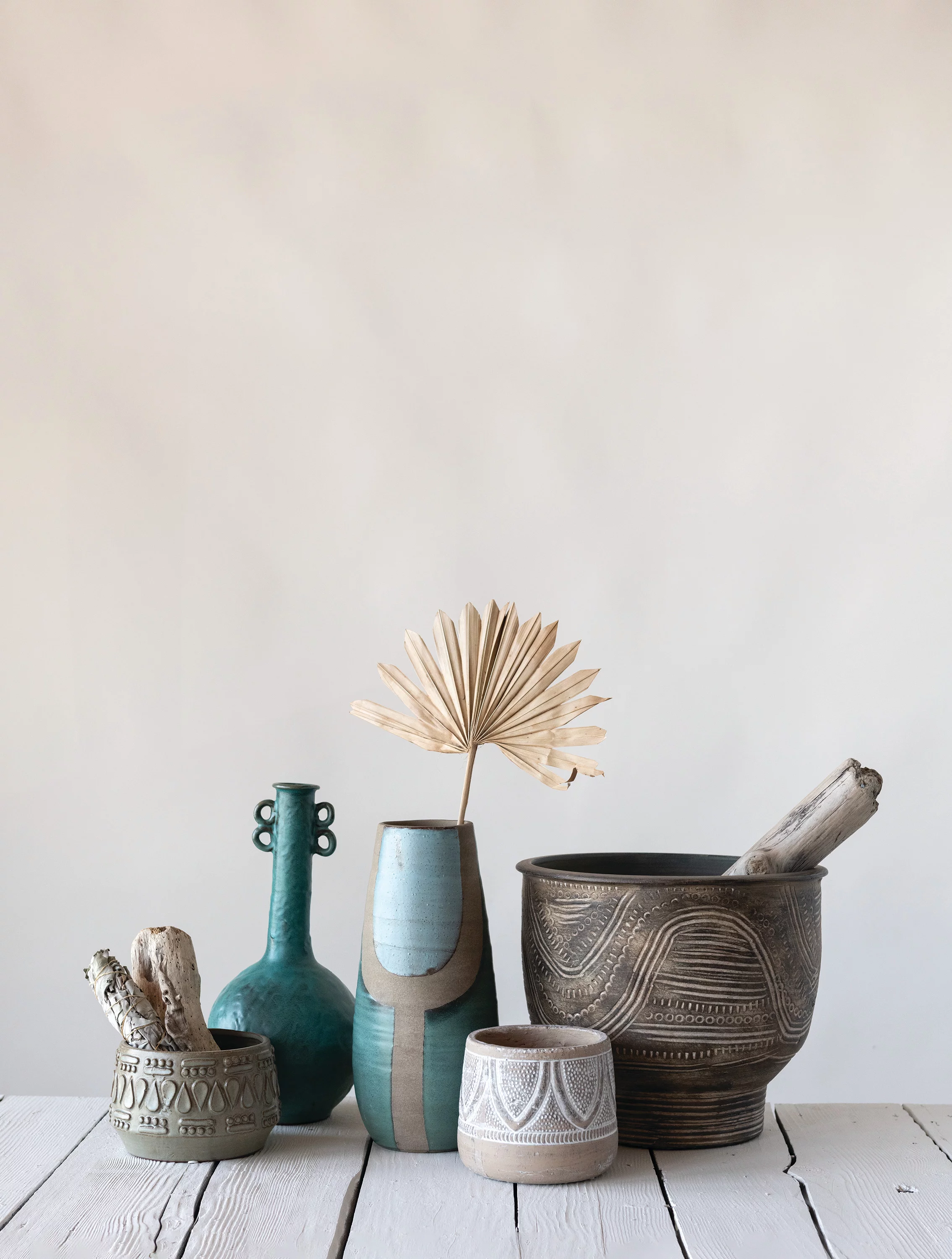 Creative Co-Op Embossed Stoneware Planter with Reactive Glaze Finish (Holds 4 Pot/Each one will vary)