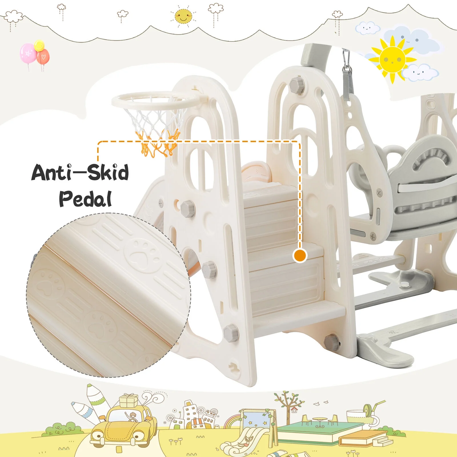 Toddler Slide Swing Set 3 in 1,Kid Playground Climber Slide Playset ball Hoop