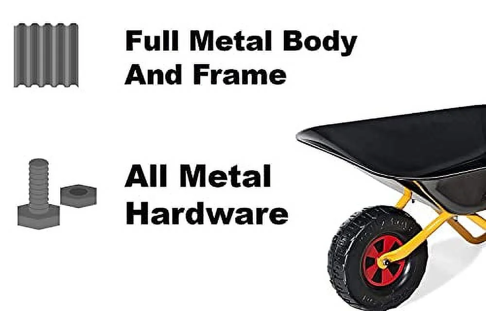 Rolly CAT Kids Wheelbarrow Ride On - Rust-Resistant Seamless Steel Tub with Rubber Hand Grips