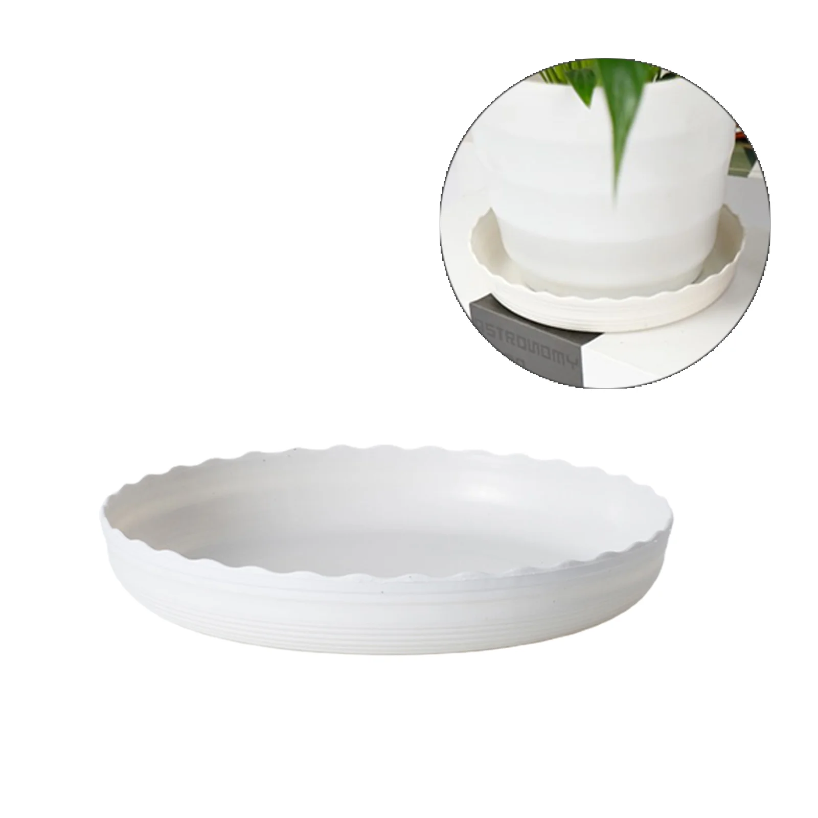 MAHAQI Plant Saucers Plastic Cushion White Wavy Edge Flower Pot Mat 1 Pc 6Pcs Bowl Tray Set