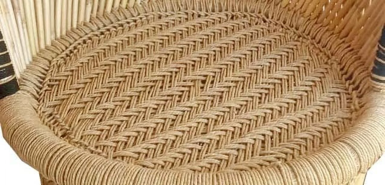 Harish Handmakers ! Pure Natural And Handmade Bamboo Mudda Chair Set With Mudda With Black And Beige Set Of 2