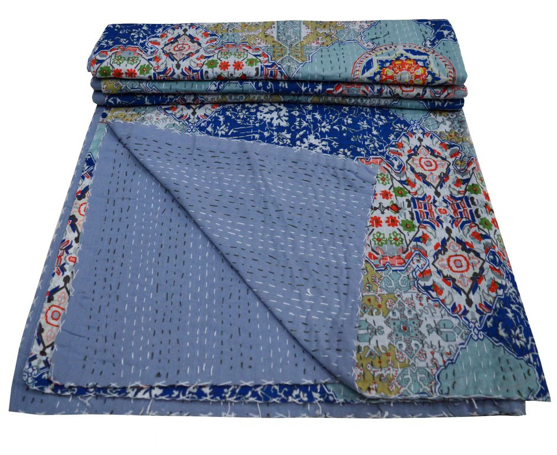 Indian Vintage Queen Kantha Quilt Cotton Kantha Throw Kantha Blanket Handmade Quilt King Size Kantha Bedspread