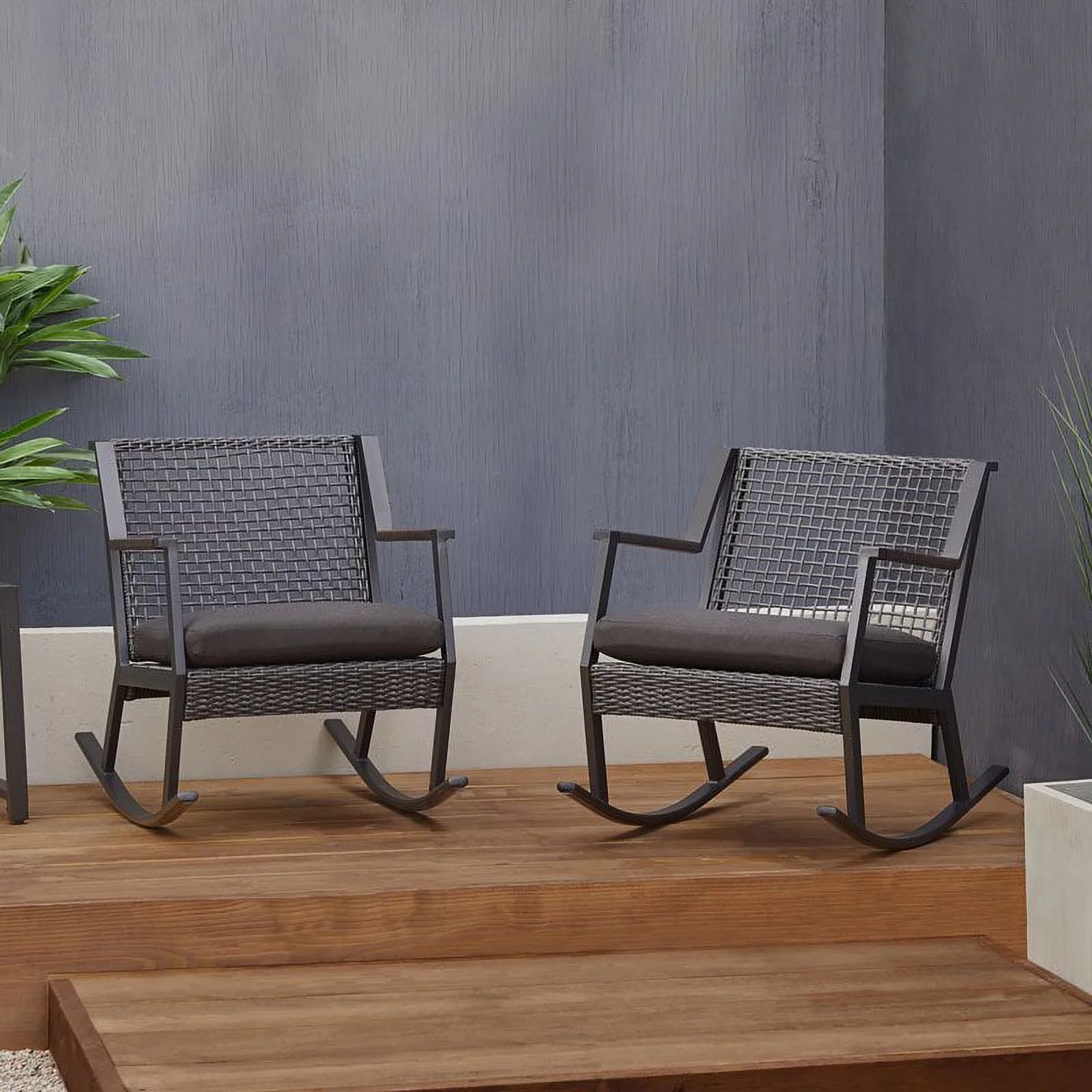 Home Square Aluminum Frame Patio Rocker Chair in Black Finish - Set of 4