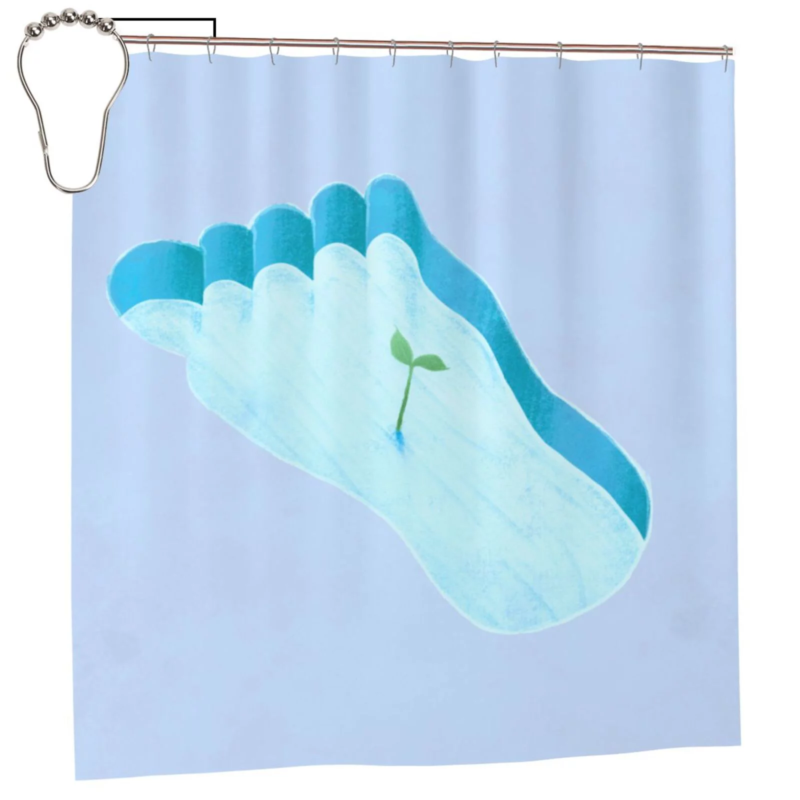 Polyester Fiber Shower Curtain, Cartoon Footprints Saplings Shower Curtain, Metal Buckled Eye Waterproof Shower Curtain, Can Be Washed-72x72in