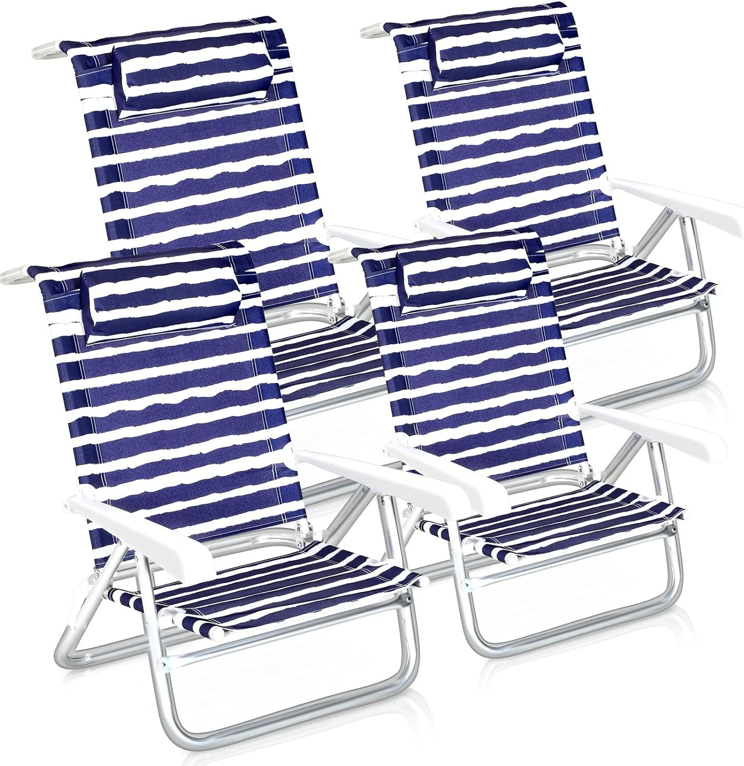 4 Pack Beach Chairs Set, Folding Beach Chairs with with 6 Adjustable Position, Beach Chairs for Adults, Sling Camping Heavy Duty Beach Chairs for Fishing, Travelling, Beach, Yard, Lawn