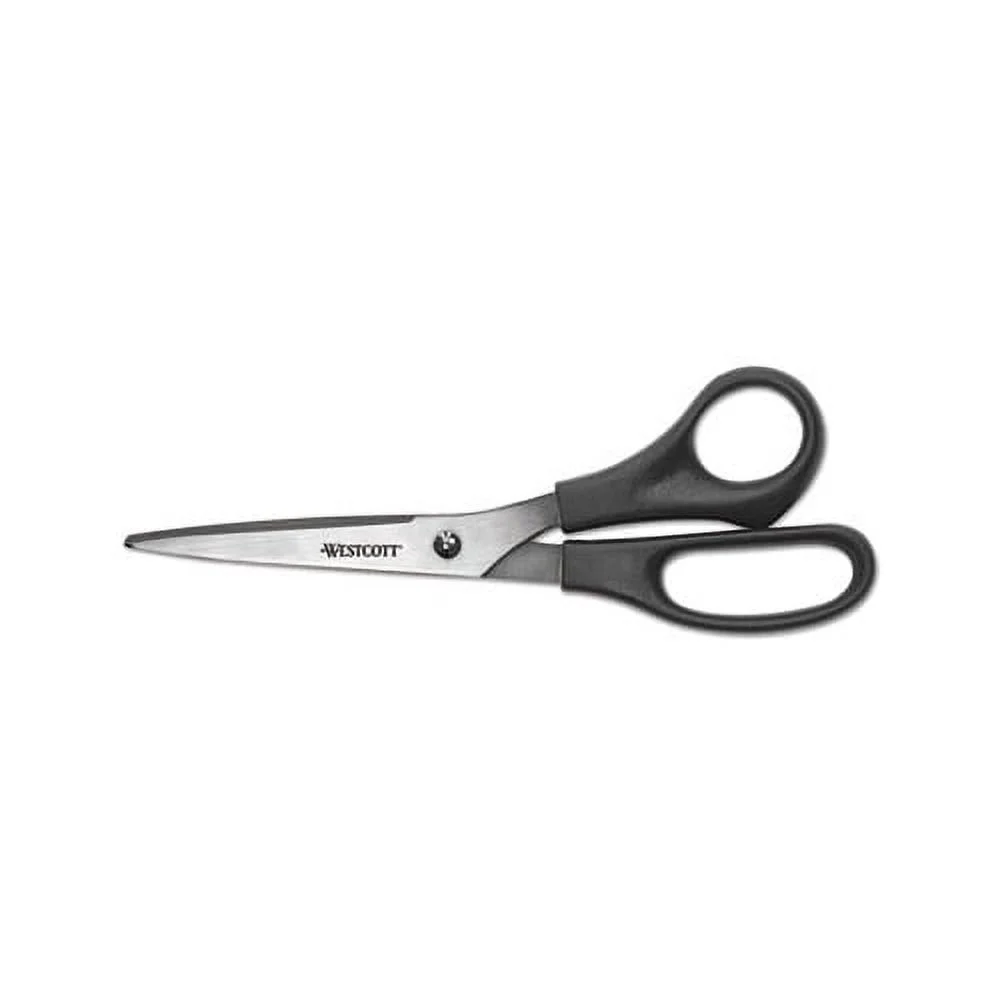All Purpose Stainless Steel Scissors 8" Long, 3.5" Cut Length, Black Straight Handle