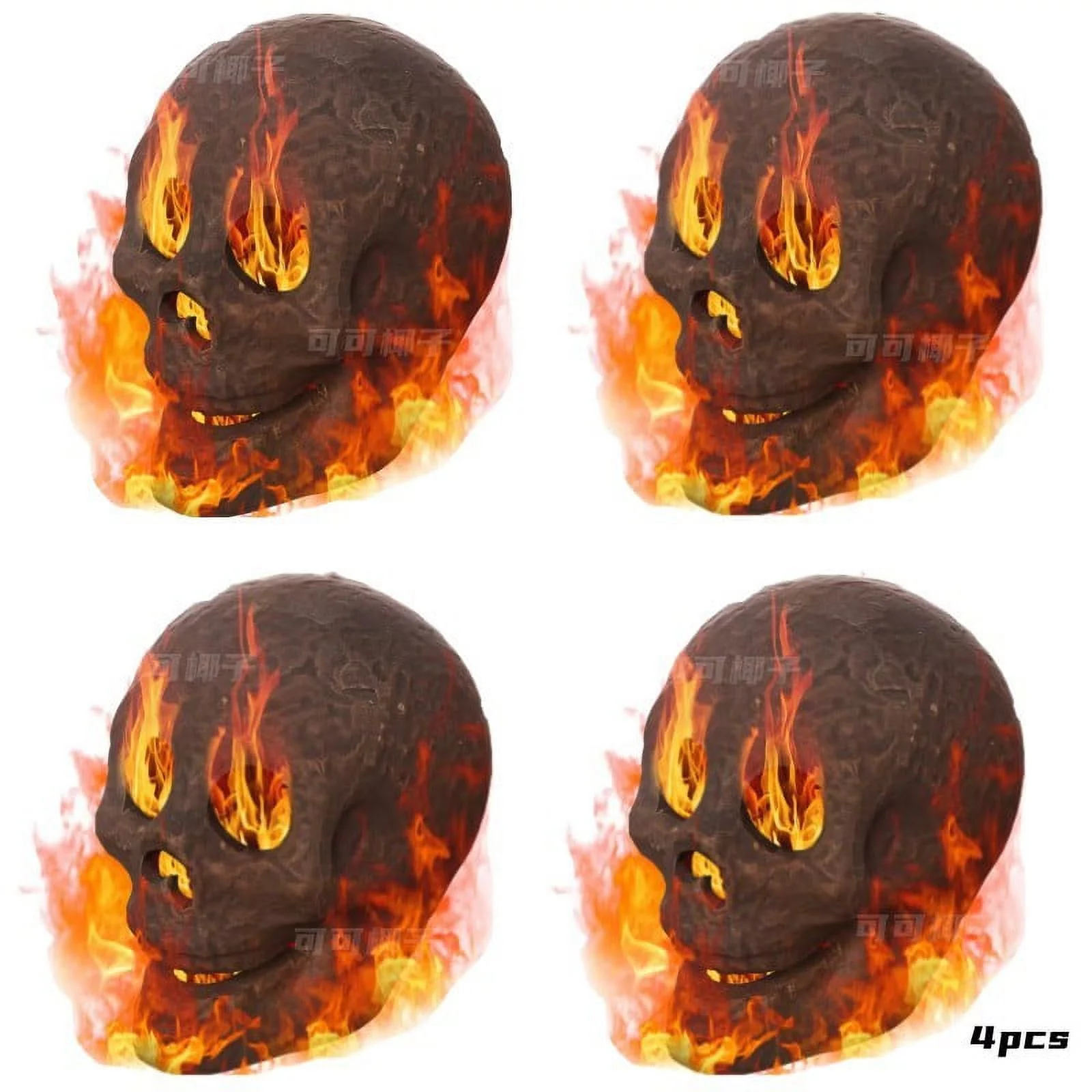 BILLCOS 1/4/8/12 PCS Realistic Human Skull Fire Pit, Reusable Ceramic Halloween Skull Props, Halloween Skull Shaped Fire Stones for Fire Pit Bonfire Fireplaces (2.95 Inch)