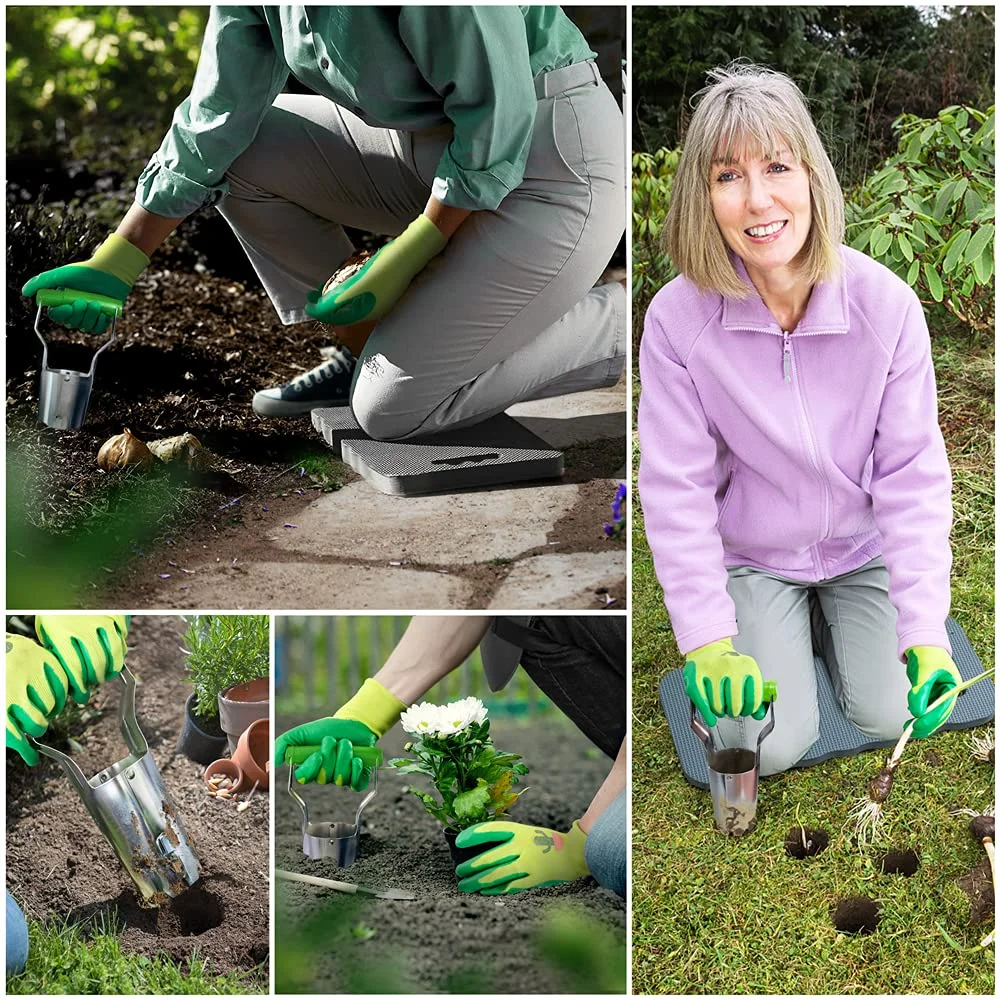 Colwelt Bulb Planter Set 4Pcs, Includes 2 Bulb Planters with Depth Markers and Automatic Soil Release, 1 Kneeling Pad, 1 Garden Gloves, Great Bulb Transplanter for Planting Tulips, Daffodils, Dahlias