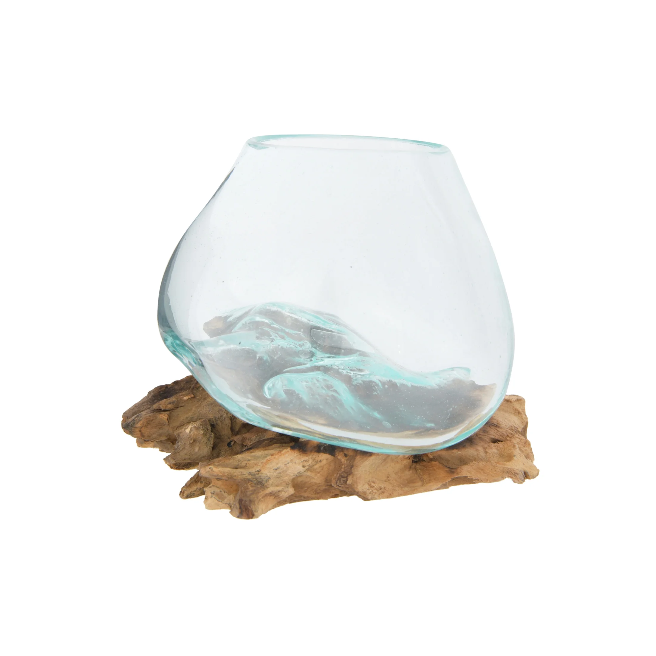 Creative Co-Op Decorative Glass Planter on Wood Base, Clear and Natural