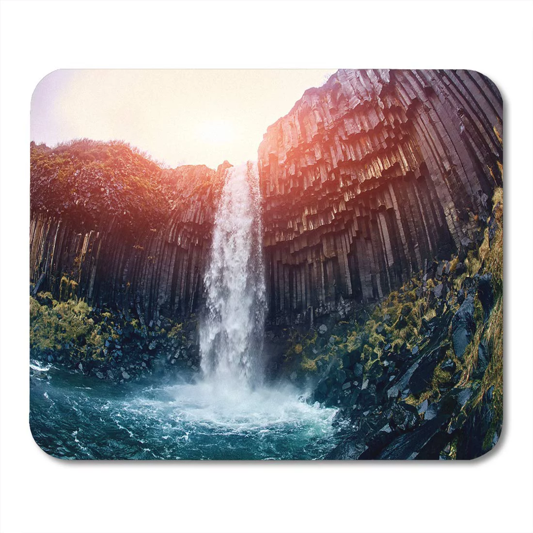 Svartifoss Black Fall Skaftafell Iceland Dramatic Waterfall Surrounded by Dark Basalt Lava Hexagonal Mousepad Mouse Pad Mouse Mat 9x10 inch
