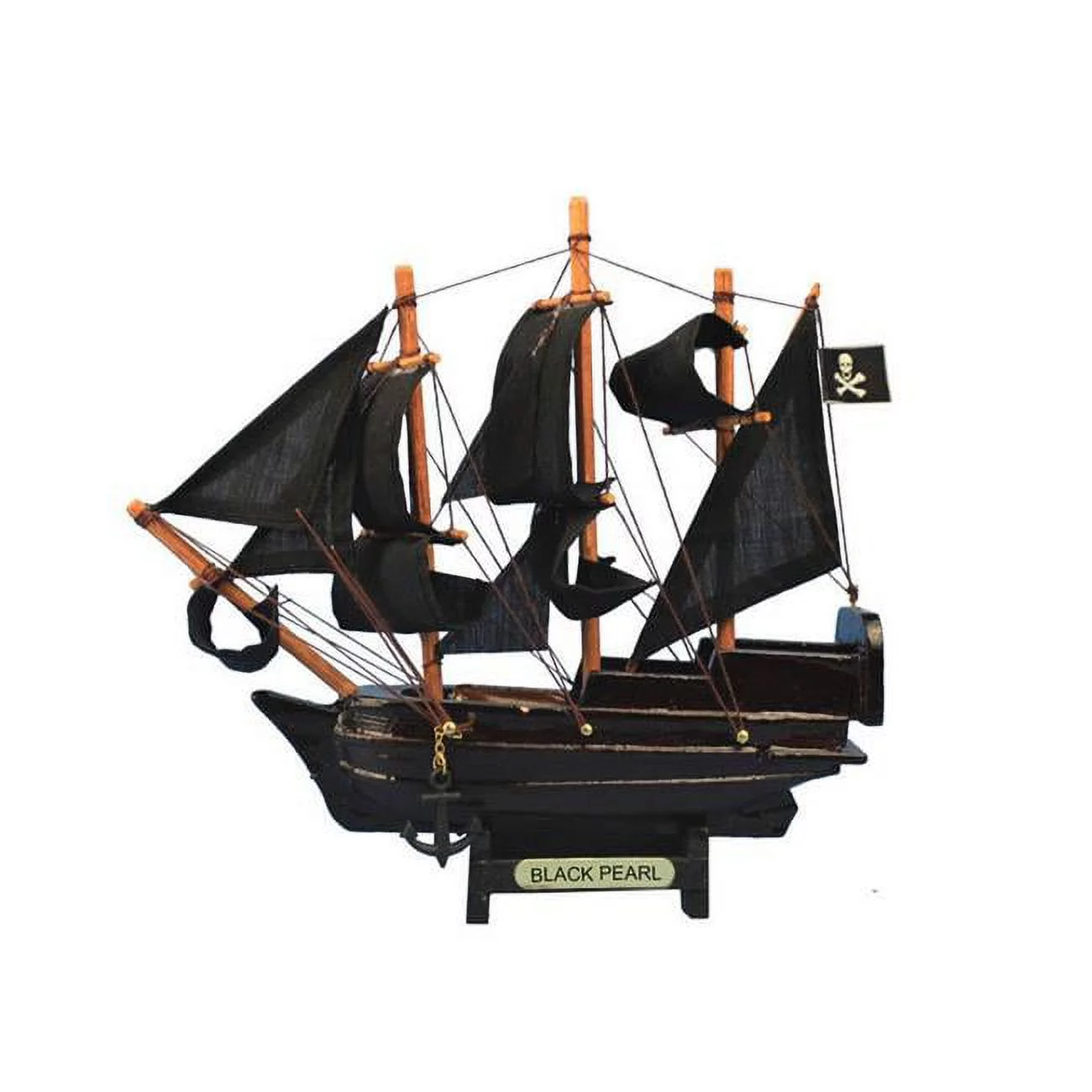 7 in. Wooden Pearl Pirates of the Caribbean Model Pirate Ship, Black