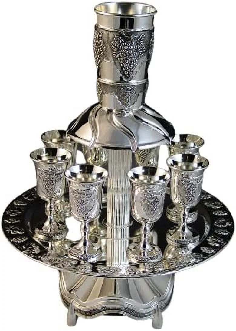 Judaica Silver Plated 8 Cup Fountain Grape Design, Kiddush Ritual Item