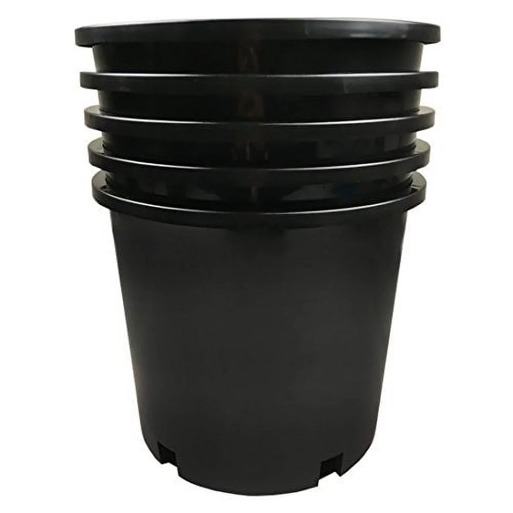 Calipots 5-Pack 5 Gallon Premium Black Plastic Nursery Plant Container Garden Planter Pots (5 Gallon)