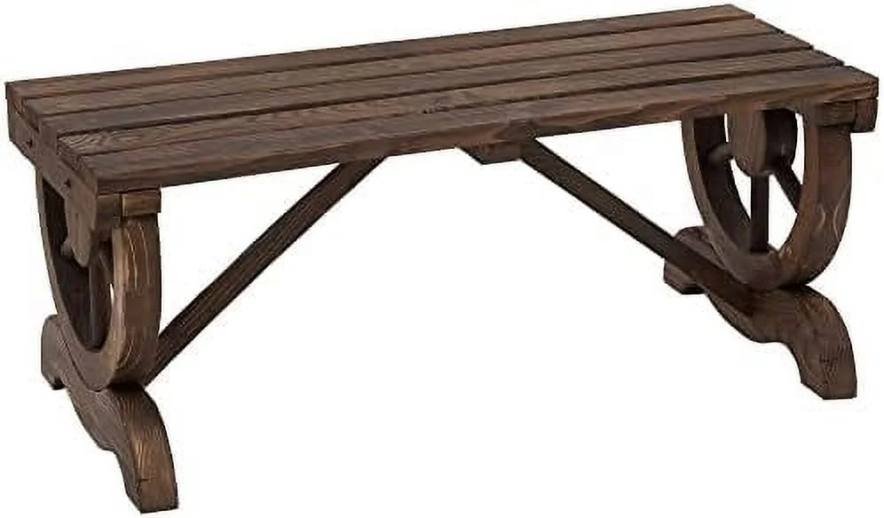 LNSETGC Wooden Wagon Wheel Bench  Rustic Outdoor Patio   2-Person Seat Bench for Backyard  Patio  Garden  41.5" x 23.25" x 29.5"  Brown