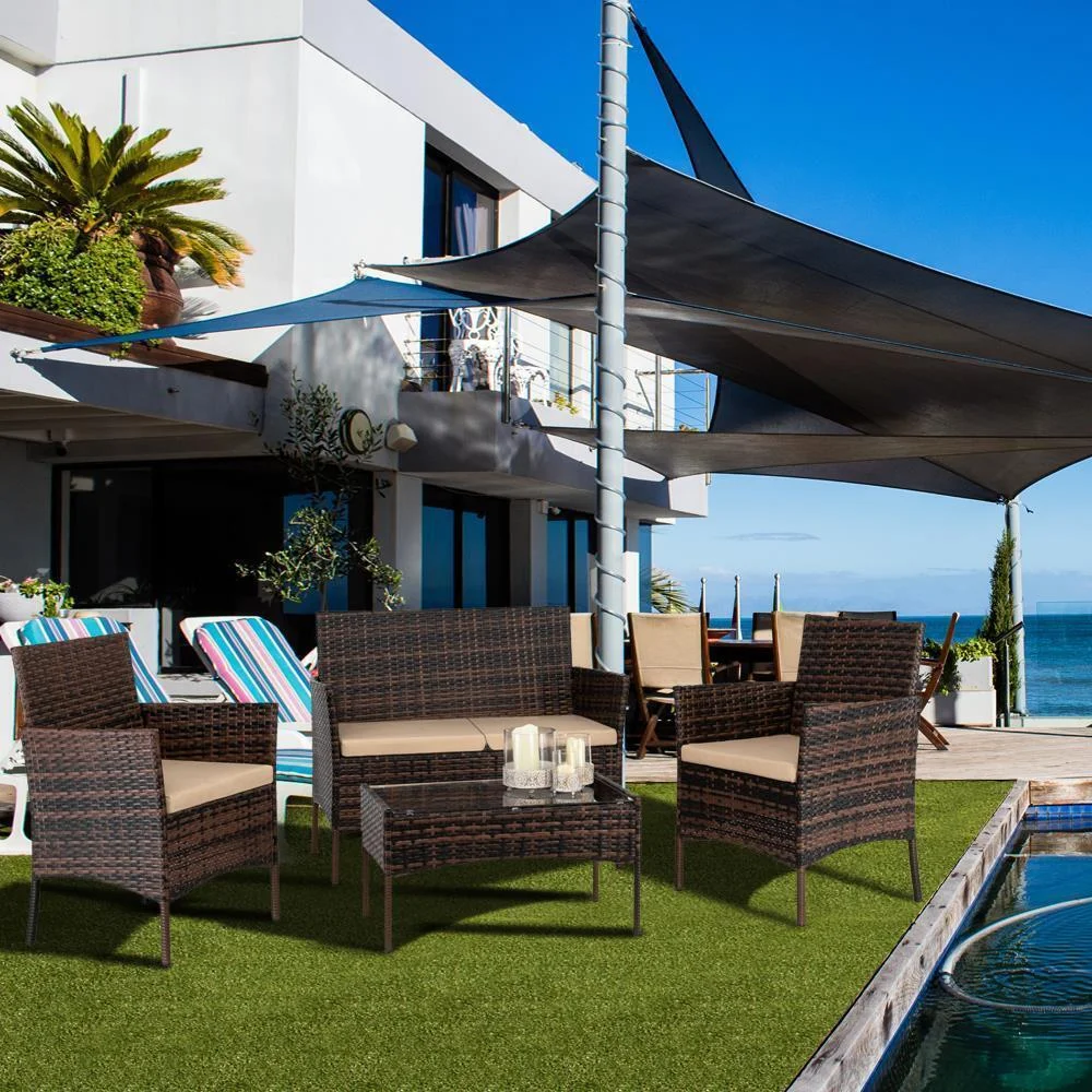 Set of 8 Patio Rattan Conversation Furniture Set Lawn Wicker Chair with Cushions