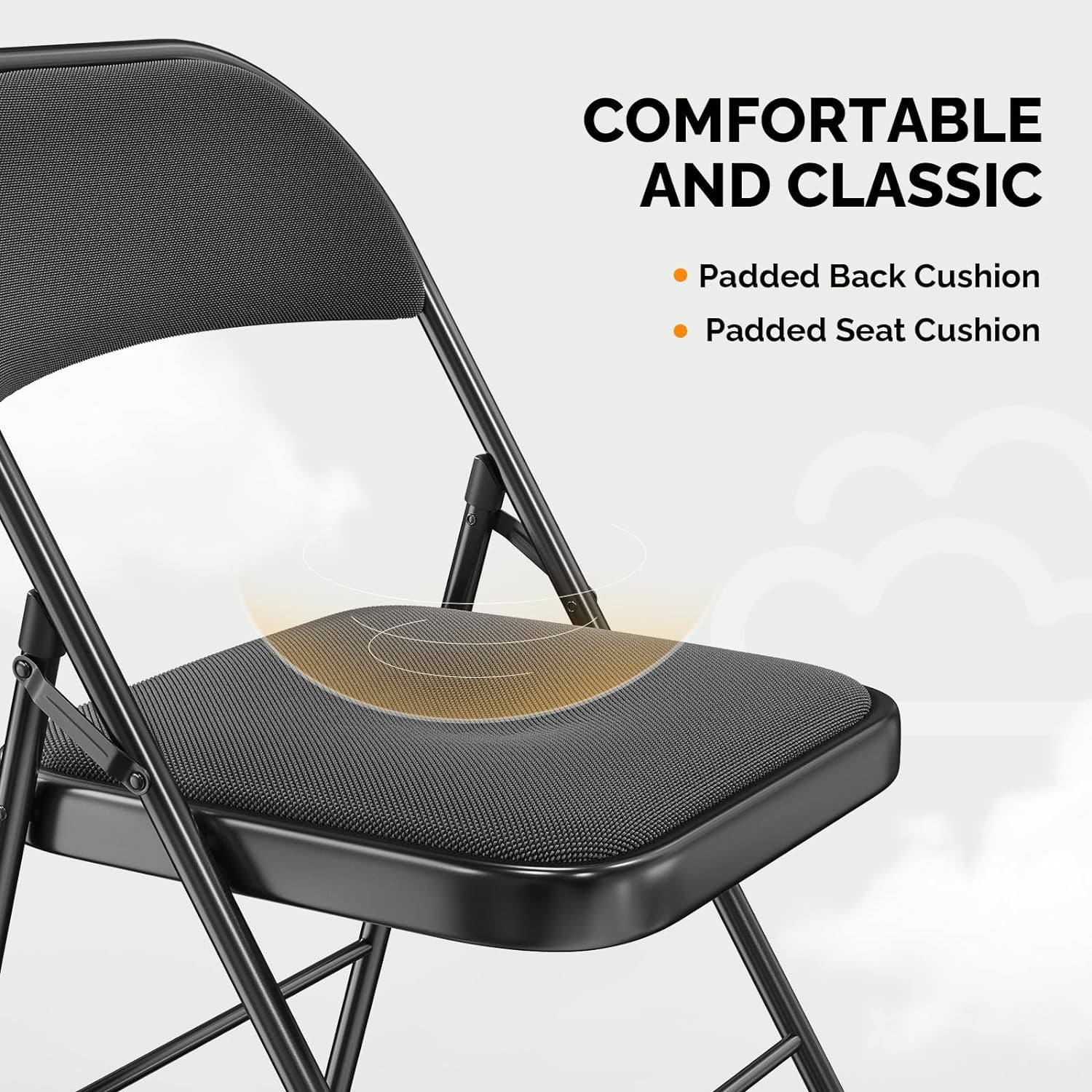 CGFHYP with Padded Seats  Metal Frame with Fabric Seat & Back  Capacity 350 lbs  Black  Set of 4