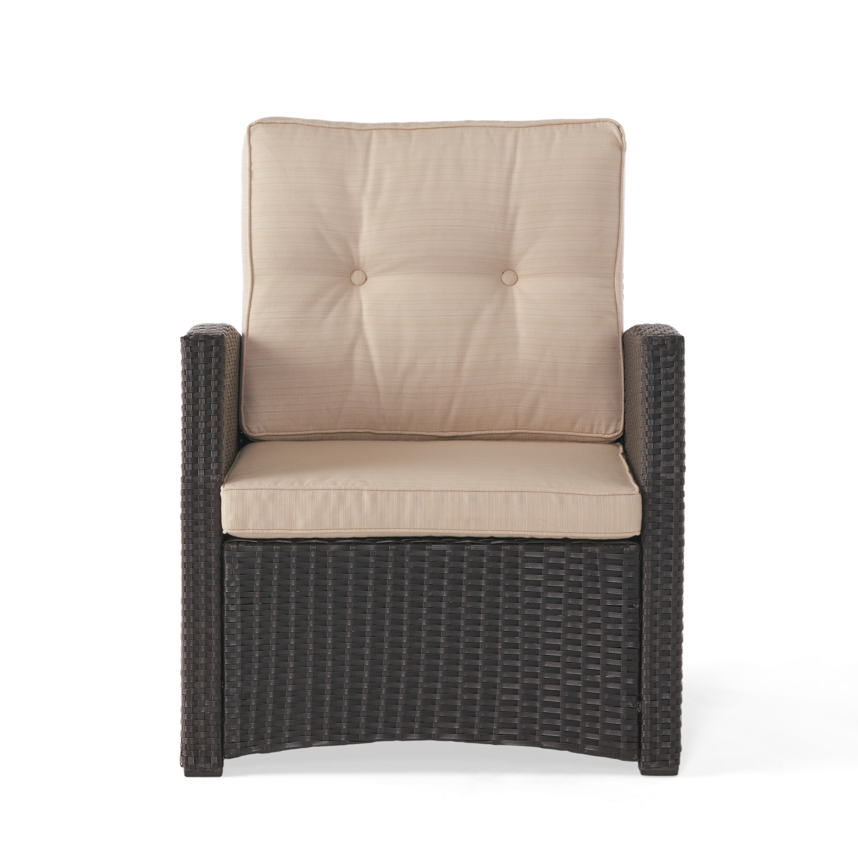 GDF Studio Nikki Outdoor Wicker Club Chair with Cushions, Dark Brown and Beige
