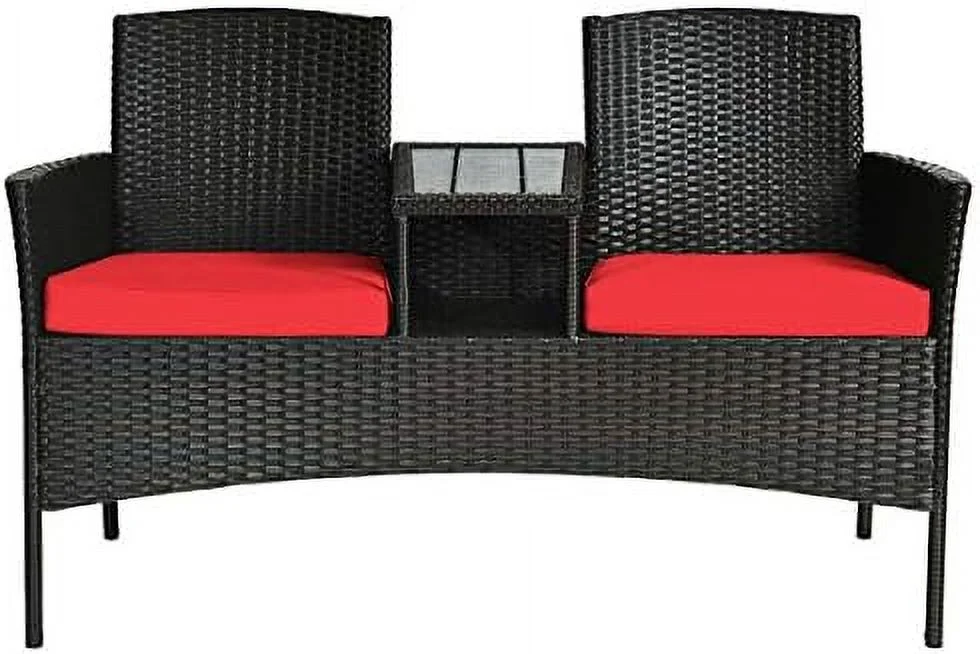 LNSETGC Conversation  Set with Table and Two Removable Cushions Rattan Wicker Chairs and Table Set for Patio Garden  Baloney and Lawn Outdoor Porch  Sets Loveseat (Black+Beige)