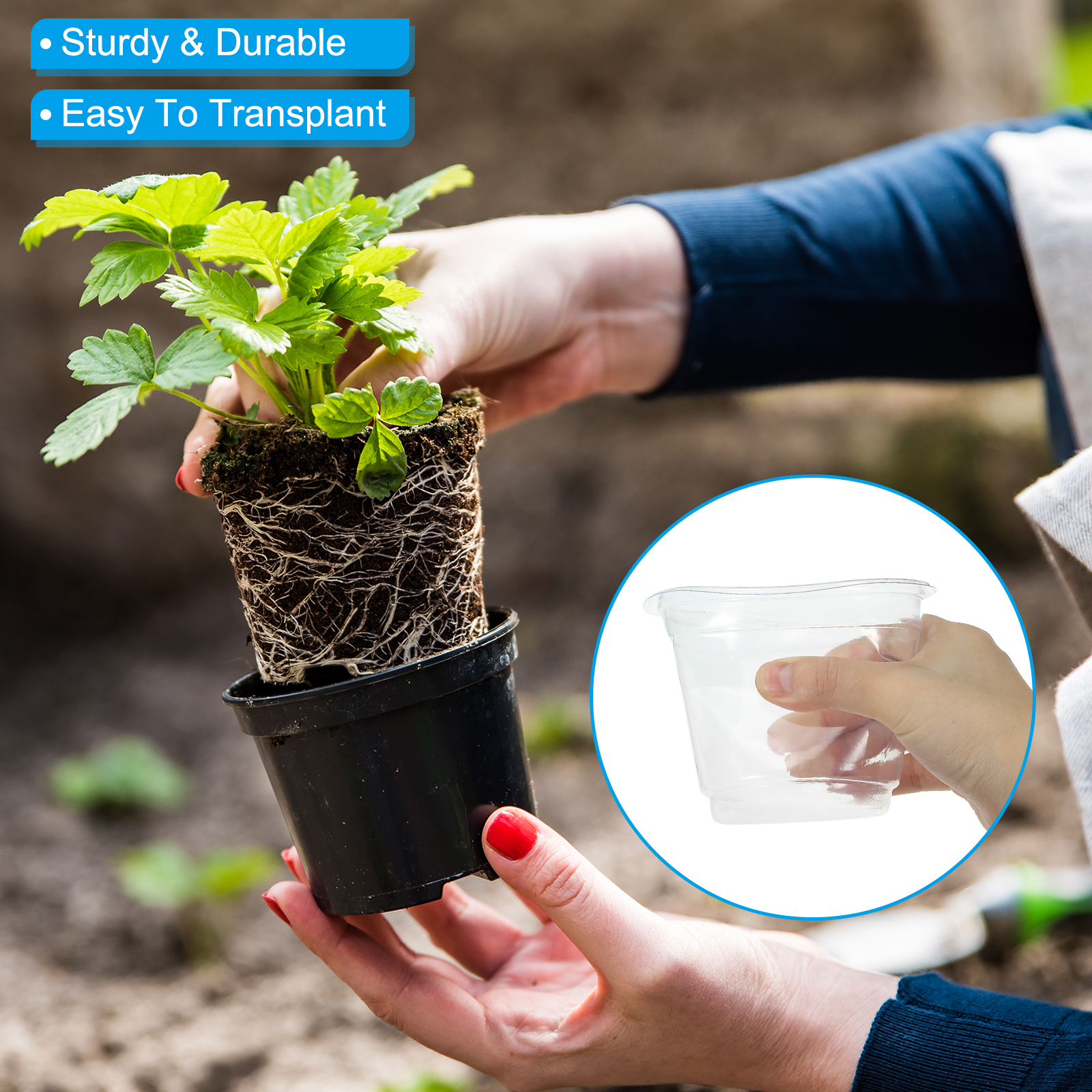 Uxcell Nursery Pots with Humidity Dome, 15 Sets 3.5/4/5 Inch Plant Starting Pots with Drainage Holes, Transparent