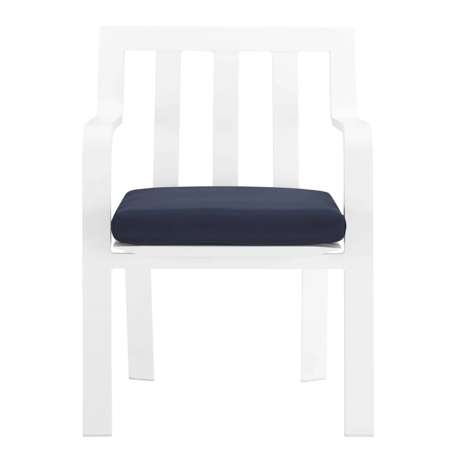 Contemporary Modern Urban Designer Outdoor Patio Balcony Garden Furniture Side Dining Armchair Chair, Fabric Aluminum, Navy Blue White