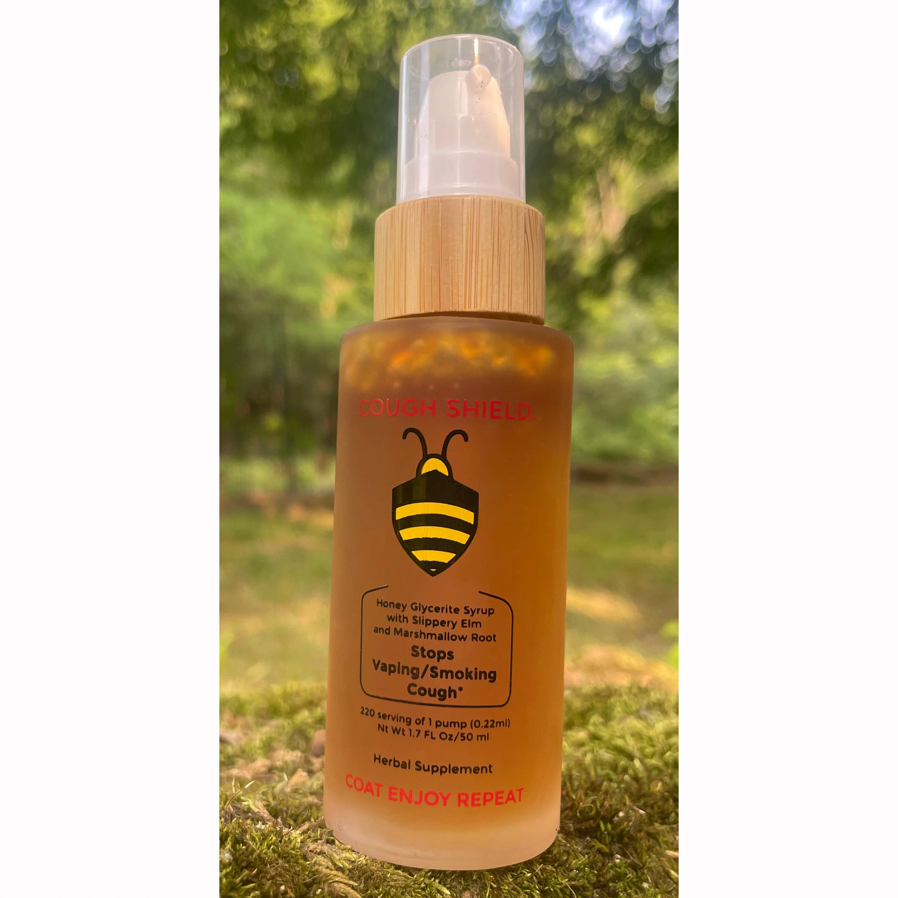 Cough Shield Stops Dry Cough! 100% Natural, Honey Glycerite Syrup, Slippery Elm & more. 220 Servings.