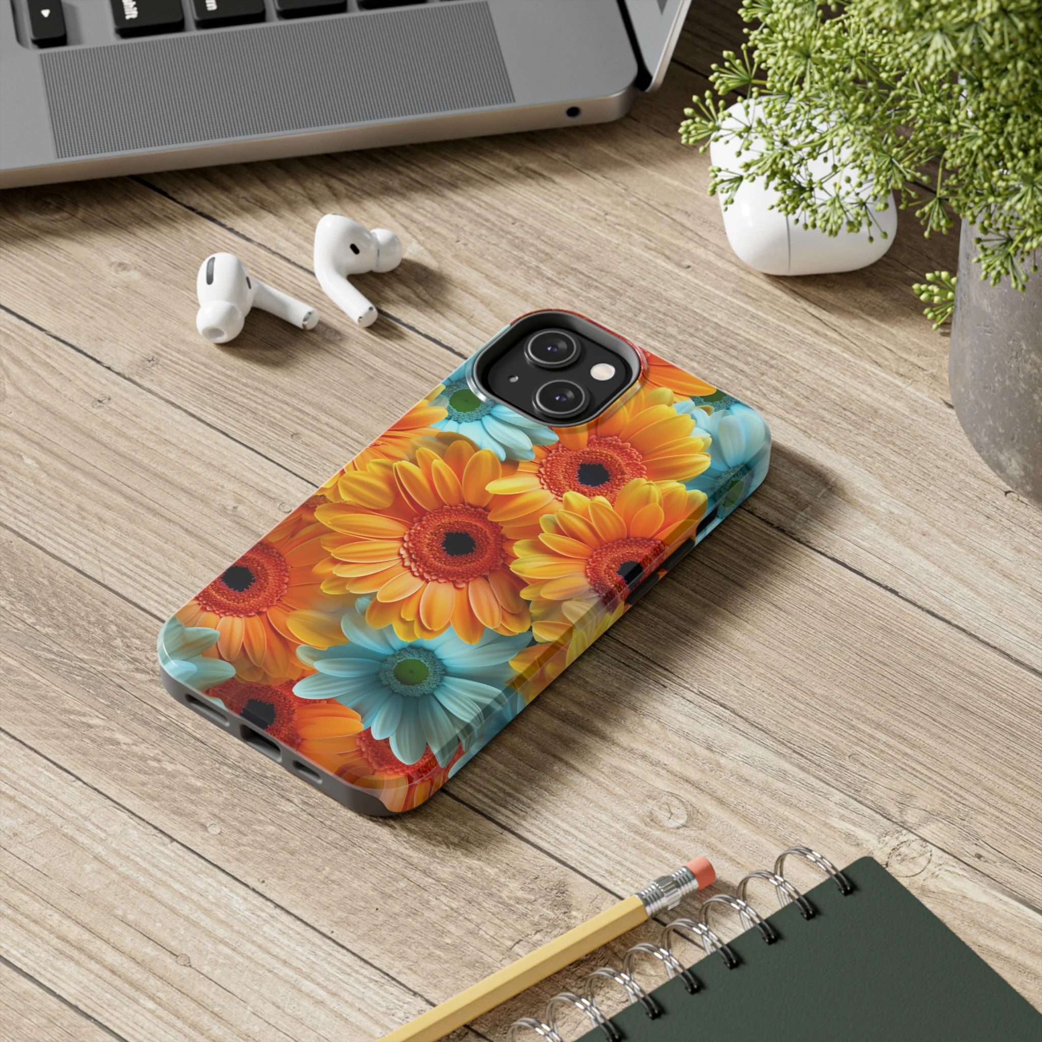 Blue and Yellow Gerbera Flowers Phone Case compatible with Iphone