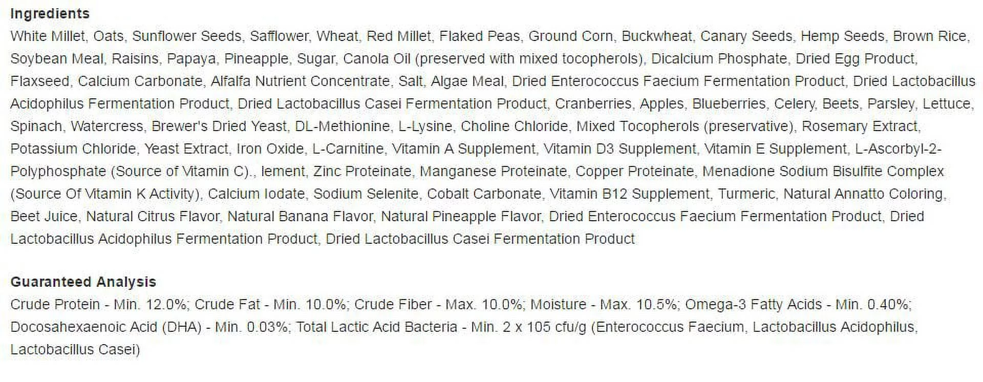 Higgins Vita Seed Cockatiel Bird Food, 2 Lb