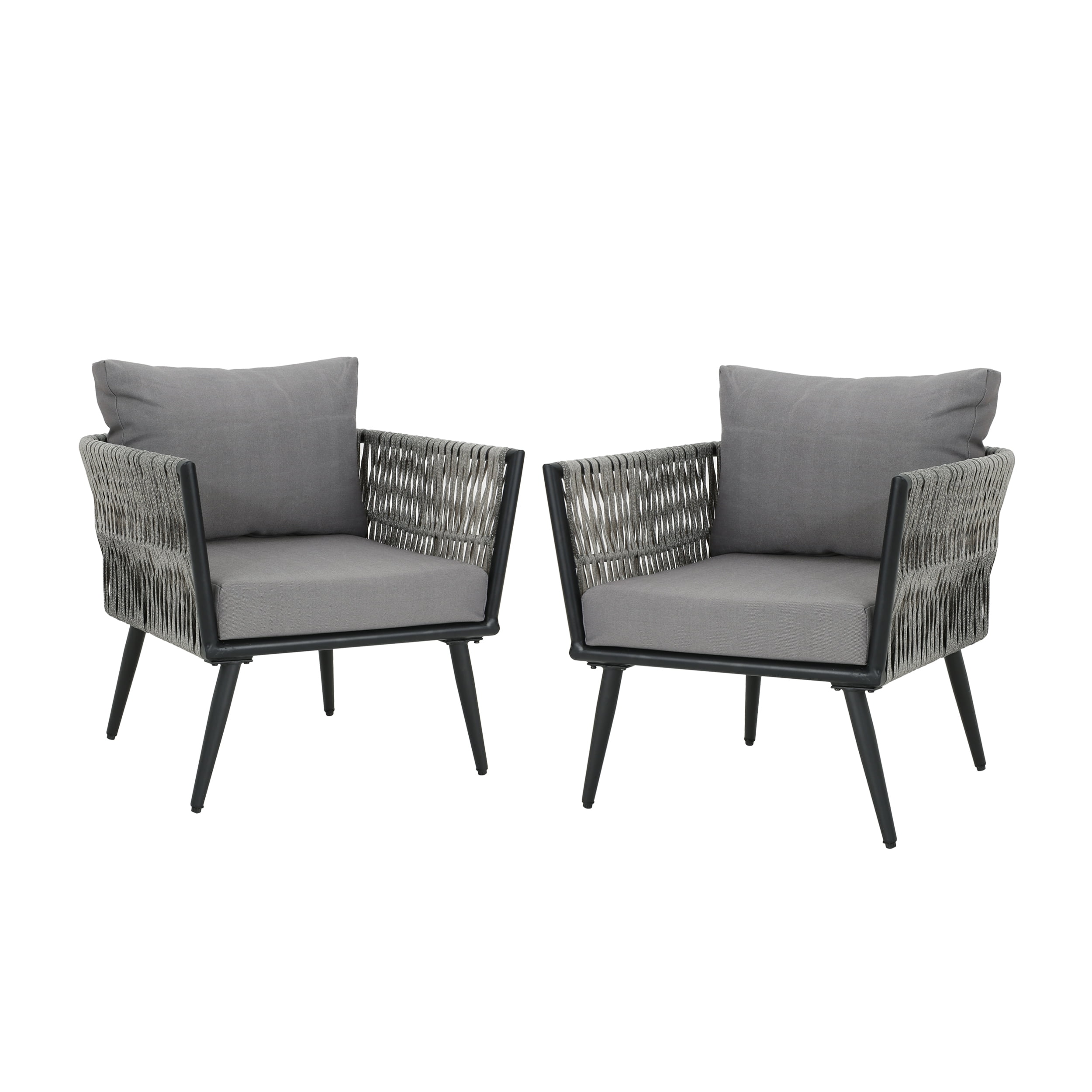 Webber Outdoor Wicker Club Chairs, Set of 2, Ligh Gray and Dark Gray