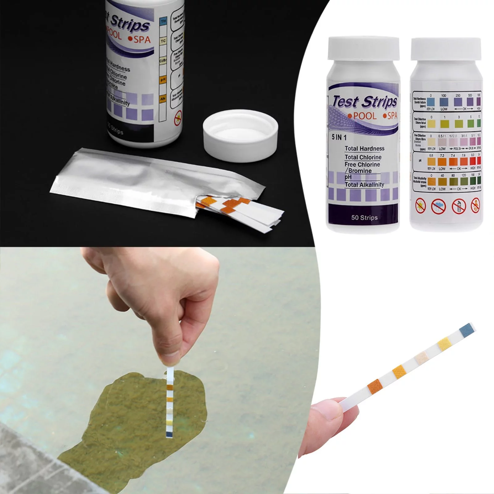 YHAIOGS Swimming Pool Test Strip 5 In 1 Water Hardness Testing tool Set PH Alkalinity