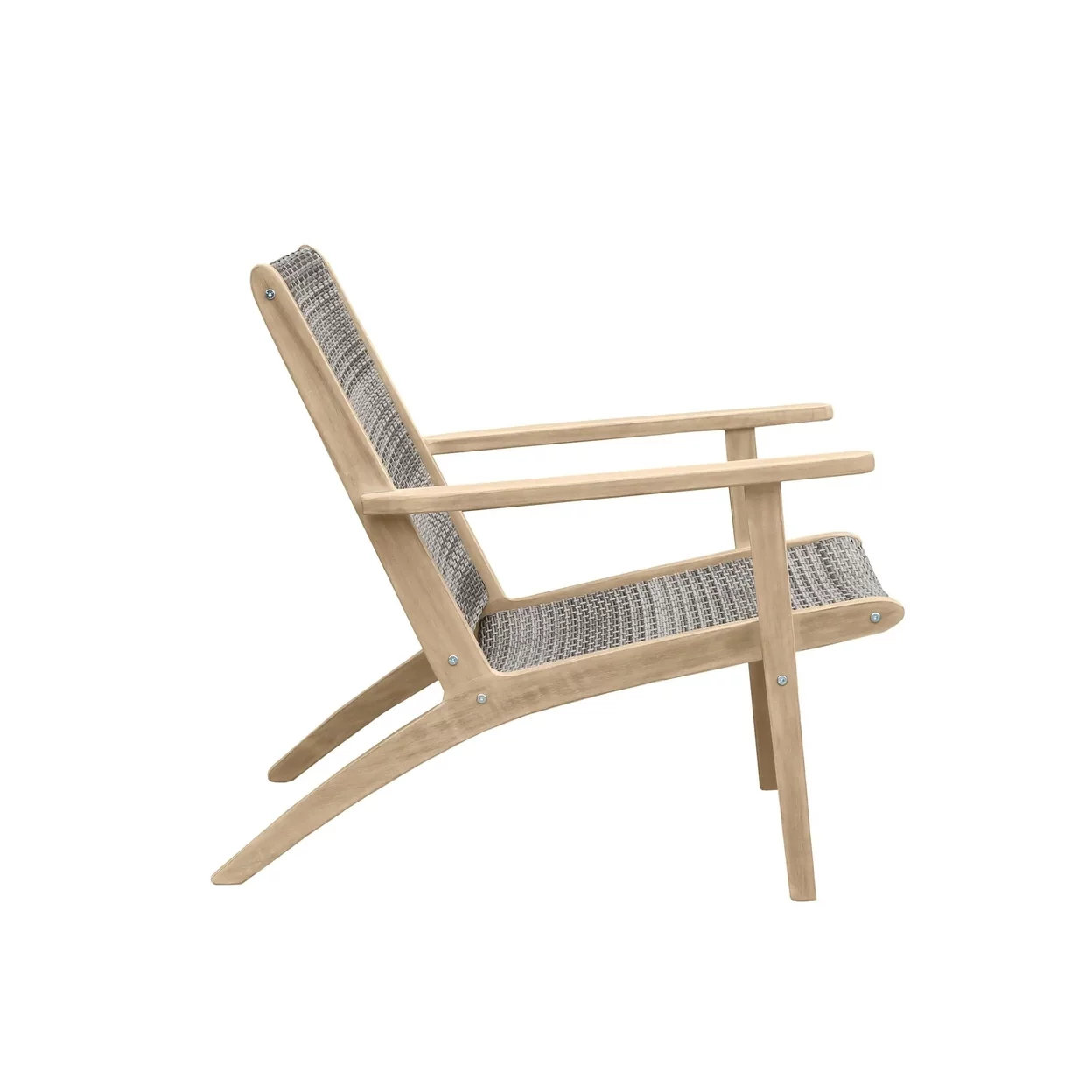 3 Piece Outdoor Set 2 Chairs and End Table, Gray Woven Wicker, Brown Acacia- Saltoro Sherpi