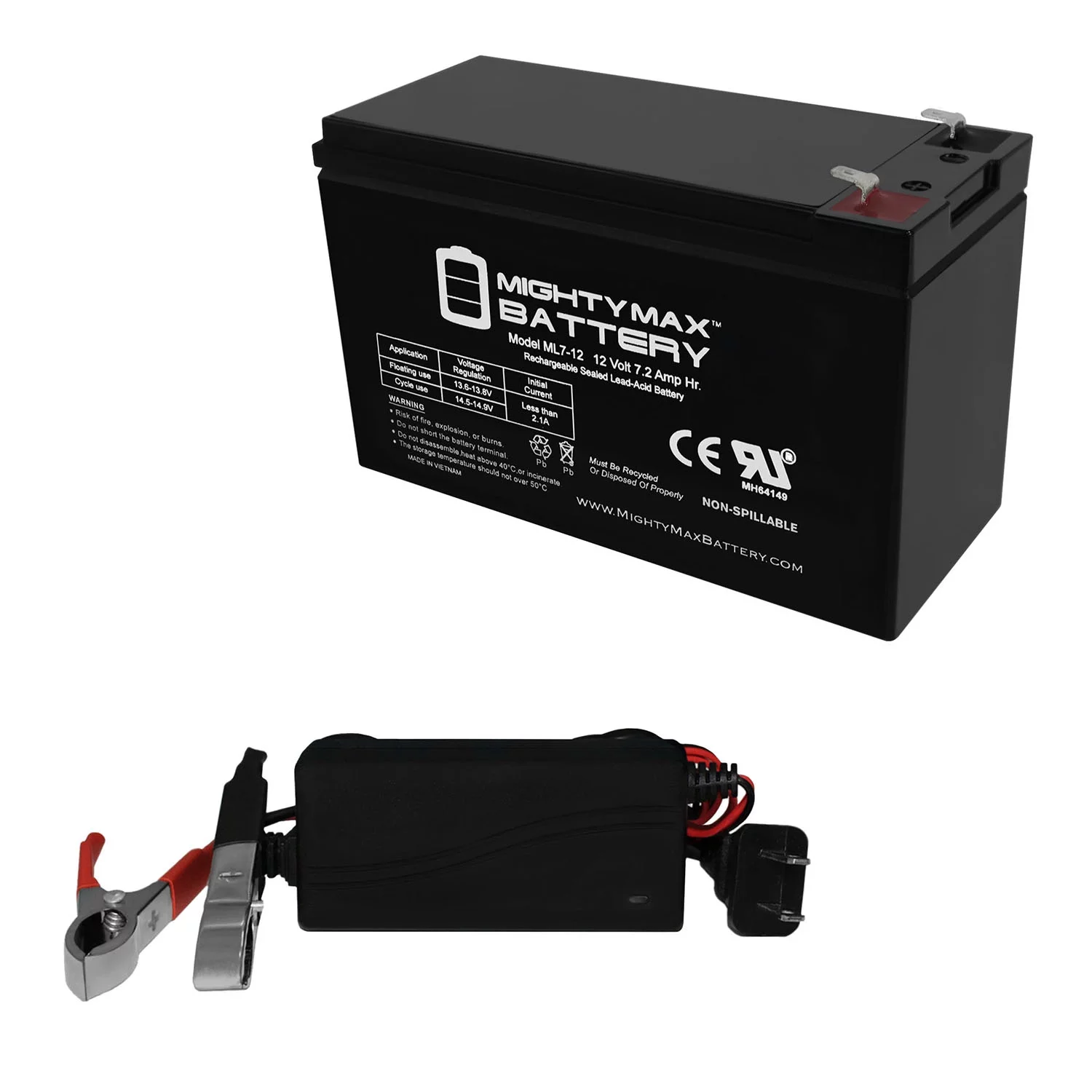 12V 7.2AH Battery for Sunlawn EM-2 Cordless Mower + 12V 1Amp Charger
