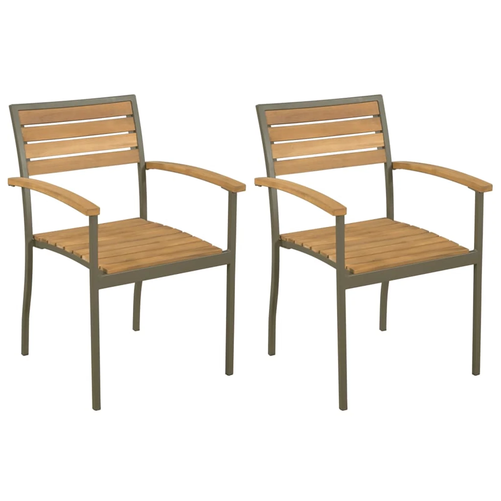 Andoer Stackable Outdoor Chairs 2 pcs Solid Acacia Wood and Steel