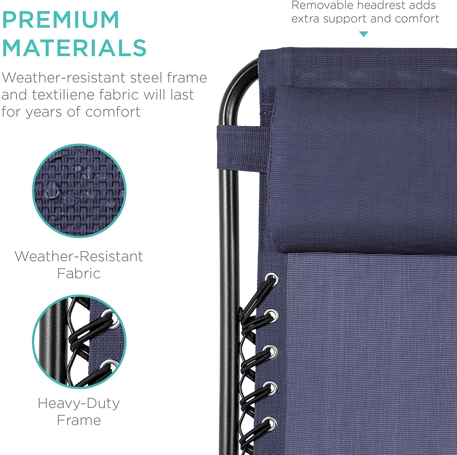 Set of 2 Adjustable Steel Mesh Zero Gravity Lounge Chair Recliners w/Pillows and Cup Holder Trays, Navy Blue