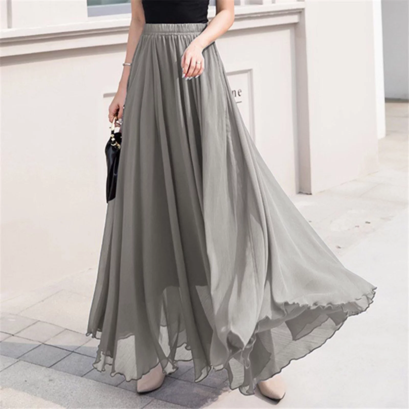 Autumn Cargo Skirt Summer Women'S Solid Color Chiffon Skirt Women'S High Waist Long Skirt Skirt Sets Women 2 Piece Outfits Plus Size