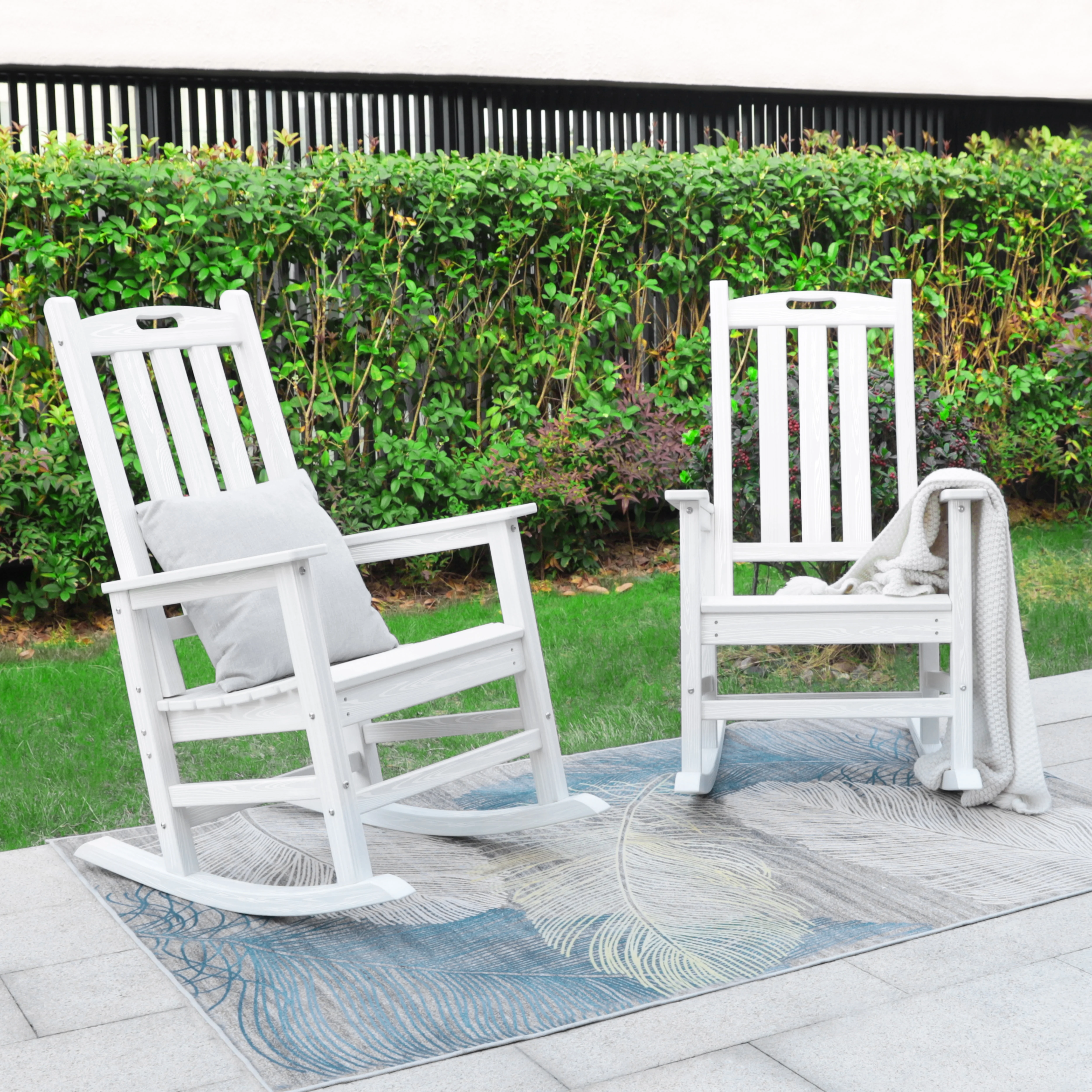 VEIKOUS 2-Piece Outdoor Rocking Chair , Outdoor Rocking Chair Set of 2with High Back, Porch Rocker for Backyard, Garden, Balcony, White